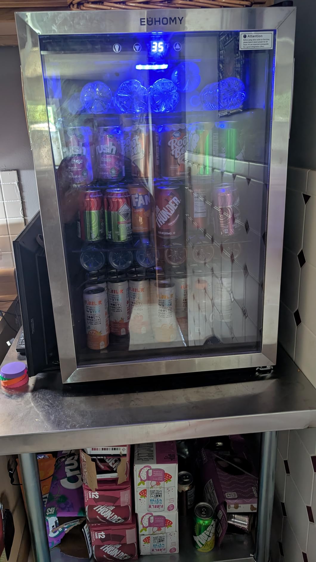 EUHOMY Mini Fridge 130 Can Beverage Refrigerator Cooler Glass Door for Soda Wine Beer, Beverage Cooler for Home, Bar, Office with Digital Temperature Control Removable Shelves, Black customer photo 1