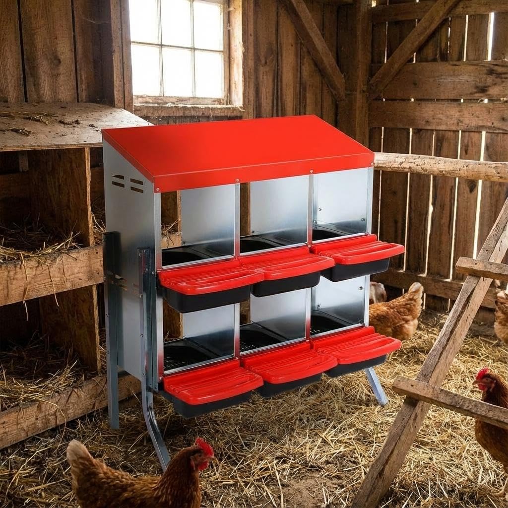 Nesting Boxes for Chickens, Chickens Laying Boxes for Chicken Coop with Legs, 6 Compartments Chicken Nesting Boxes with Removable Tray, Easy Cleaning, for Hens Outdoor Chicken Coop Farm Yard, Red customer photo 1