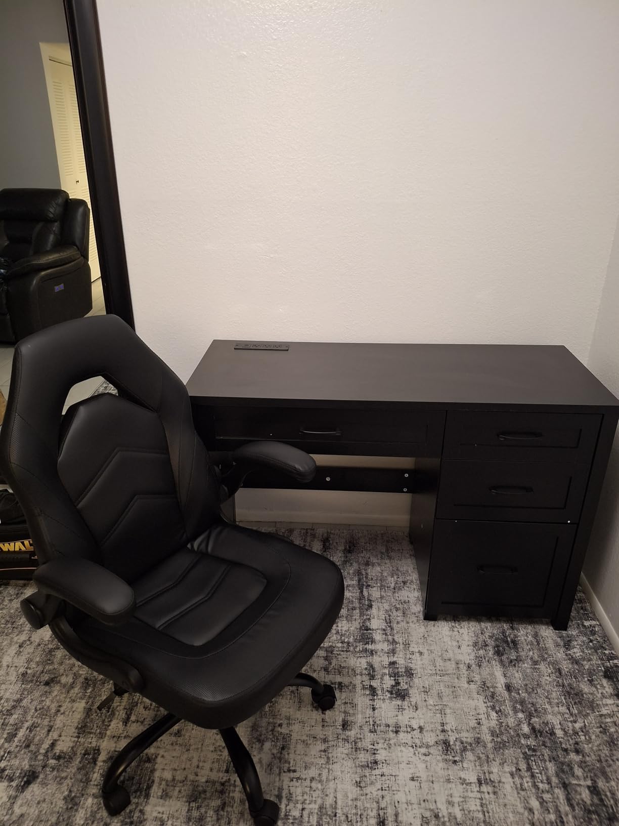DUMOS Ergonomic Computer Gaming Chair - Home Office Desk with PU Leather Lumbar Support, Height Adjustable Big and Tall Video Game with Flip-up Armrest, Swivel Wheels for Adults, Black customer photo 1