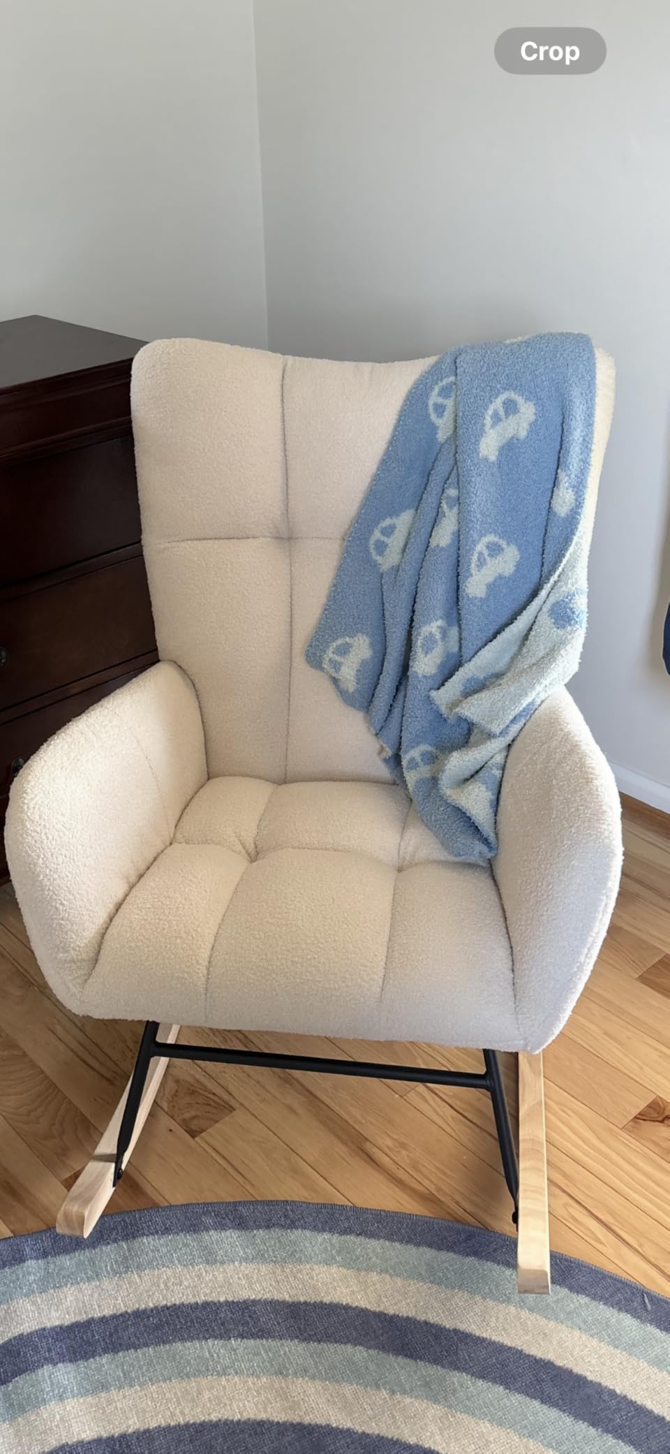 DUMOS Nursery Rocking Chair Teddy Upholstered, Comfy Glider Rocker with High Backrest Armchair Padded Seat, Accent Side Chair for Living Room Bedroom Offices Small Spaces Indoor, Pink customer photo 2