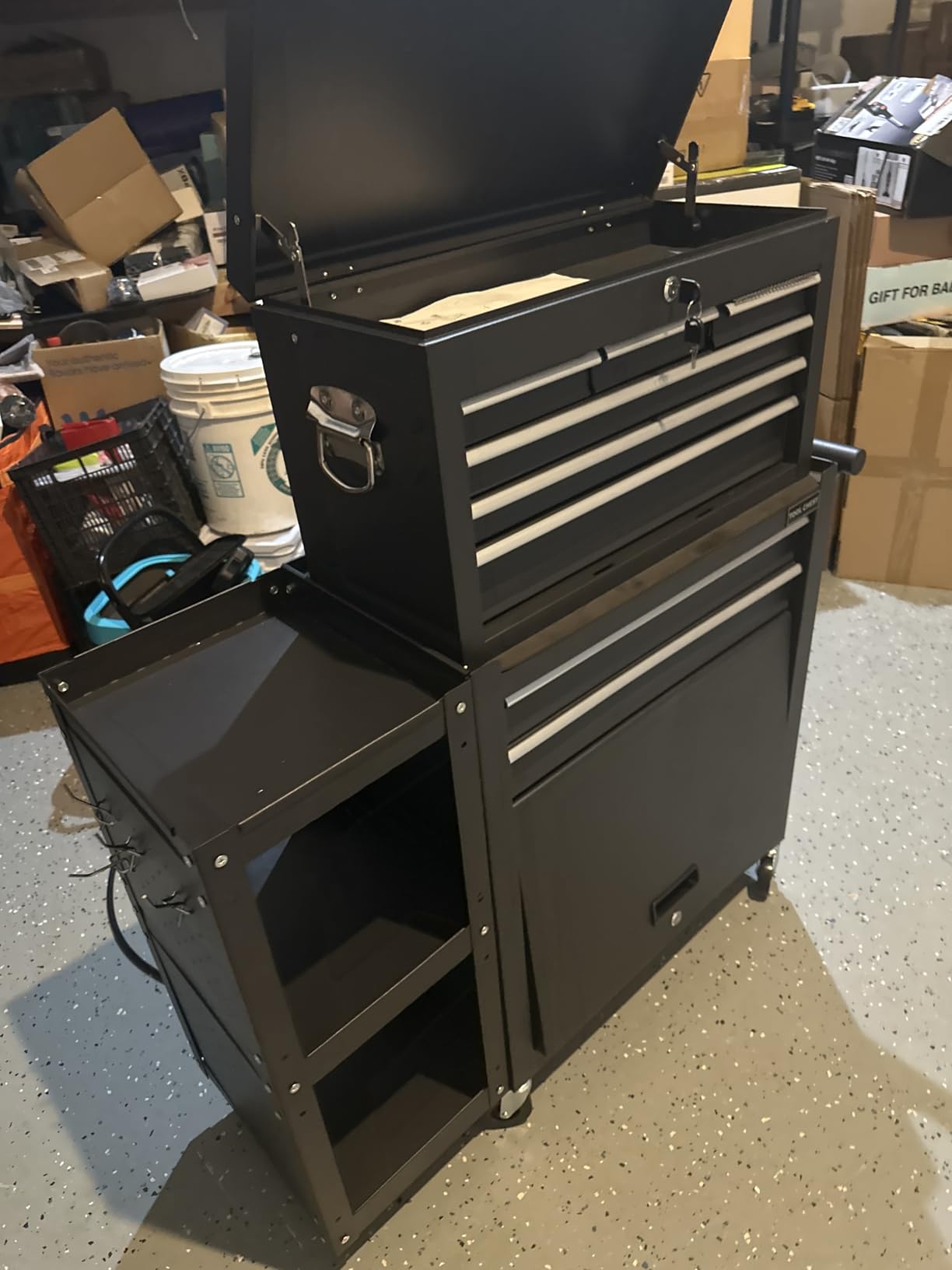 8-Drawer Rolling Tool Chest, 3-in-1 Tool Box on Wheels with Lockable Steel Garage, Detachable Top Toolbox & Bottom Storage Cart with Additional Cabinet for Repair Room, Warehouse, 2026 Black customer photo 1