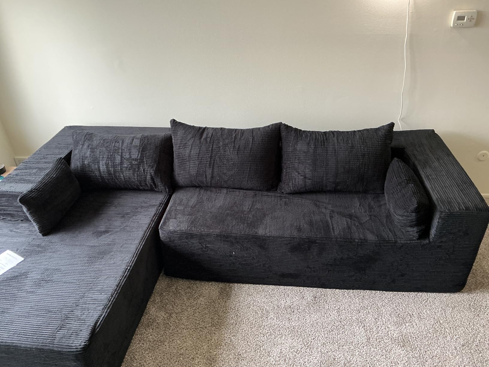GRUSIGN Cloud Sectional Boneless Couches for Living Room, Modular L Shaped Couch with Deep Seat Oversized Right Facing Chaise, Memory Foam Compressed Spineless 3 Seater Sofa for Apartment, Black customer photo 1