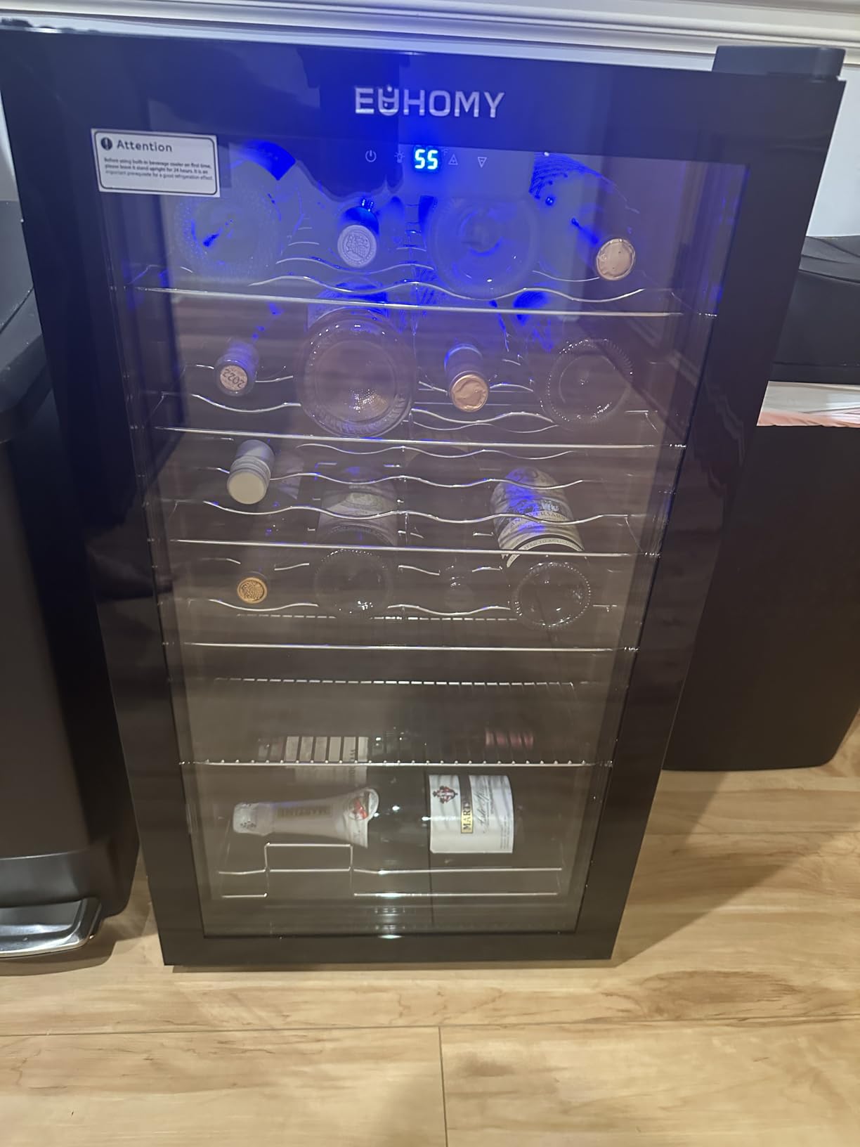 EUHOMY 45 Bottle Wine Cooler Refrigerator, Wine Fridge with Glass Door for Red, White and Champagne, Mini Fridge with Adjust Temperature for Home Kitchen Bar 4.5 Cu.ft, Black customer photo 1