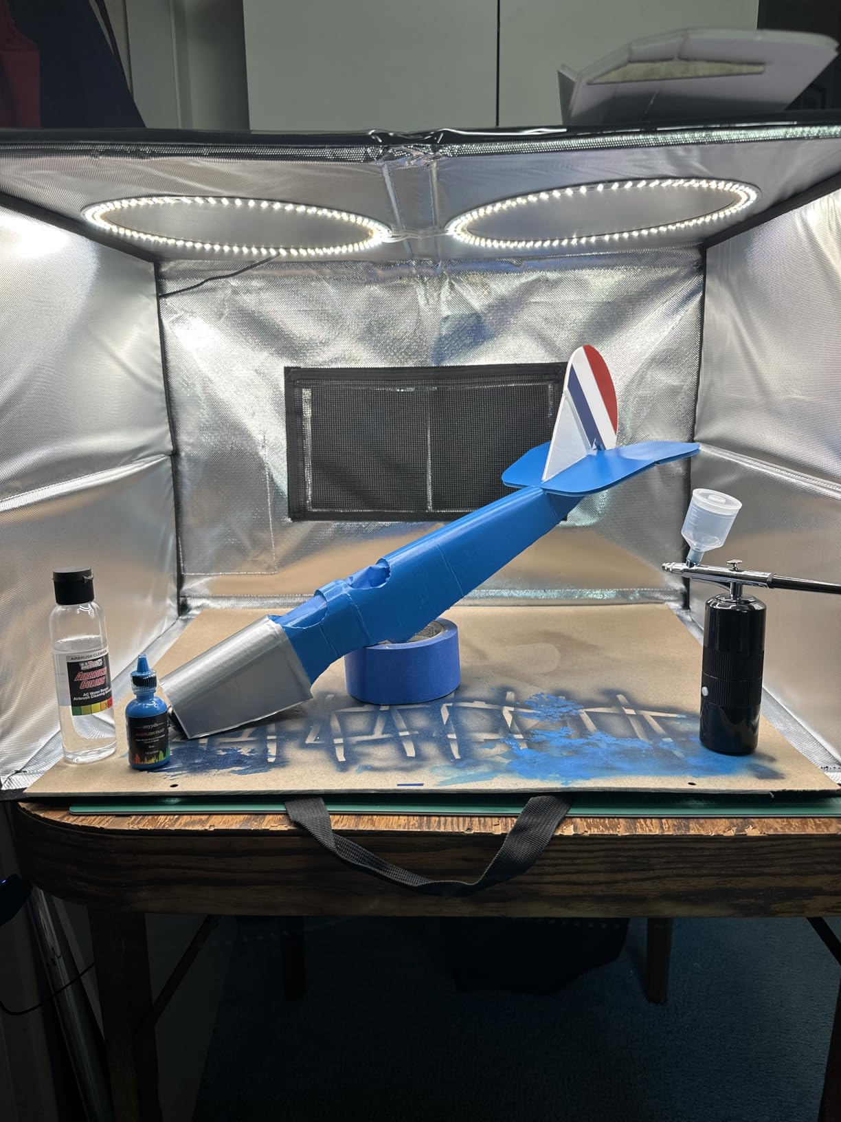 Portable Airbrush Spray Booth with Dual Exhaust Fans, Airbrush Paint Booth with Adjustable LED Lights & 360 Degree Turntable - Foldable Airbrush Booth for Hobby, Model Painting, Makeup and Art Crafts, Black customer photo 1