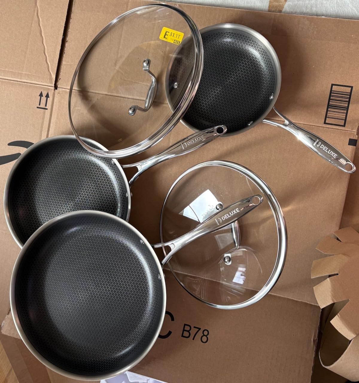 Deluxe 5pc Hybrid Nonstick Frying Pans Set with Lids, 8, 10 & 12