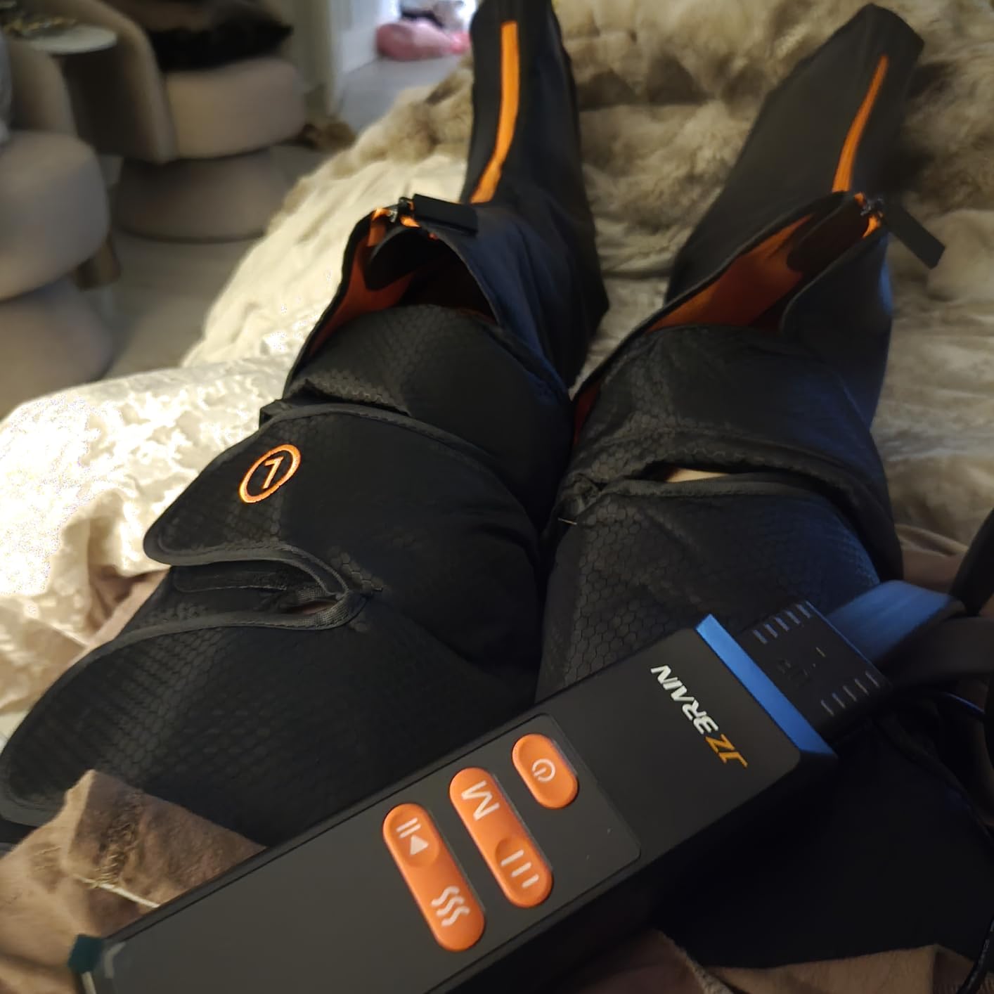 JZBRAIN Leg Massager with Heat and Compression for Circulation, Foot and Calf Thigh Massager for Pain Relief, Compression Boots with Heated Knee, 9 Intensity, 6 Modes, 3 Heat customer photo 2