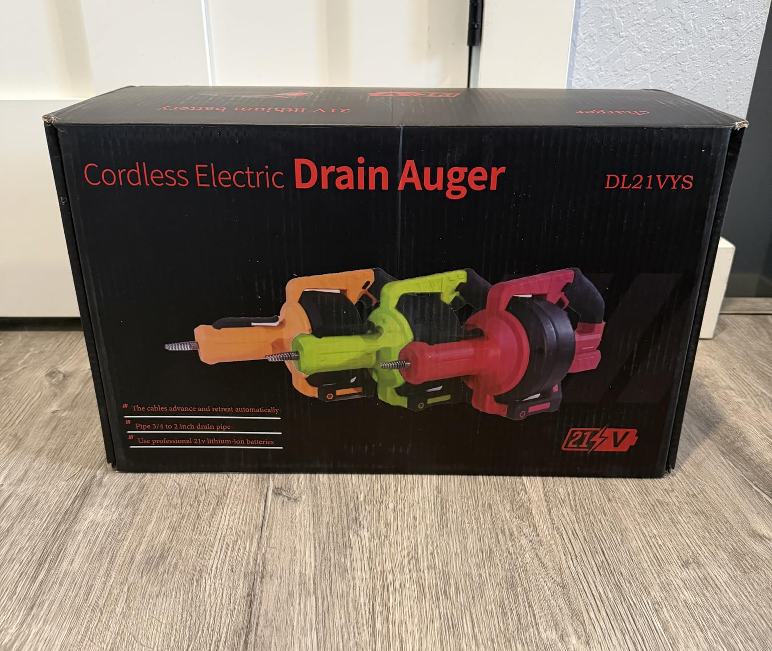 Ublue 21V Cordless Electric Drain Auger, 25Ft Auto Feed Drain Snake for Clog Remover with 2.0Ah Battery, Plumbing Snake for Sink Toilet Bathroom Shower Pipes 3/4