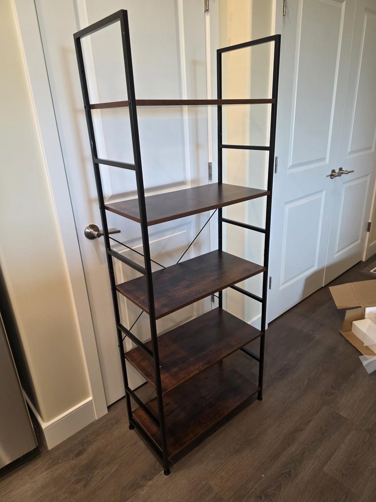DUMOS 5-Tier Bookshelf, Modern Tall Bookcase, Open Storage Display Shelf for Living Room, Bedroom, Home Office, Narrow Standing Shelving Unit for Books, CDs, Decor, Modern Black customer photo 1