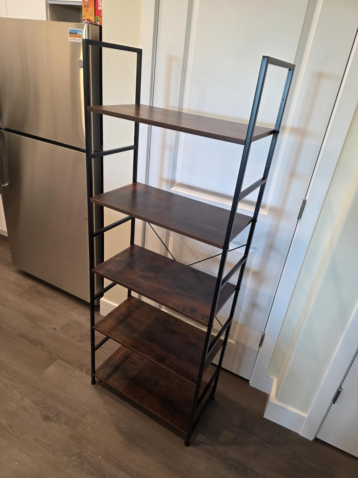 DUMOS 5-Tier Bookshelf, Modern Tall Bookcase, Open Storage Display Shelf for Living Room, Bedroom, Home Office, Narrow Standing Shelving Unit for Books, CDs, Decor, Modern Black customer photo 2