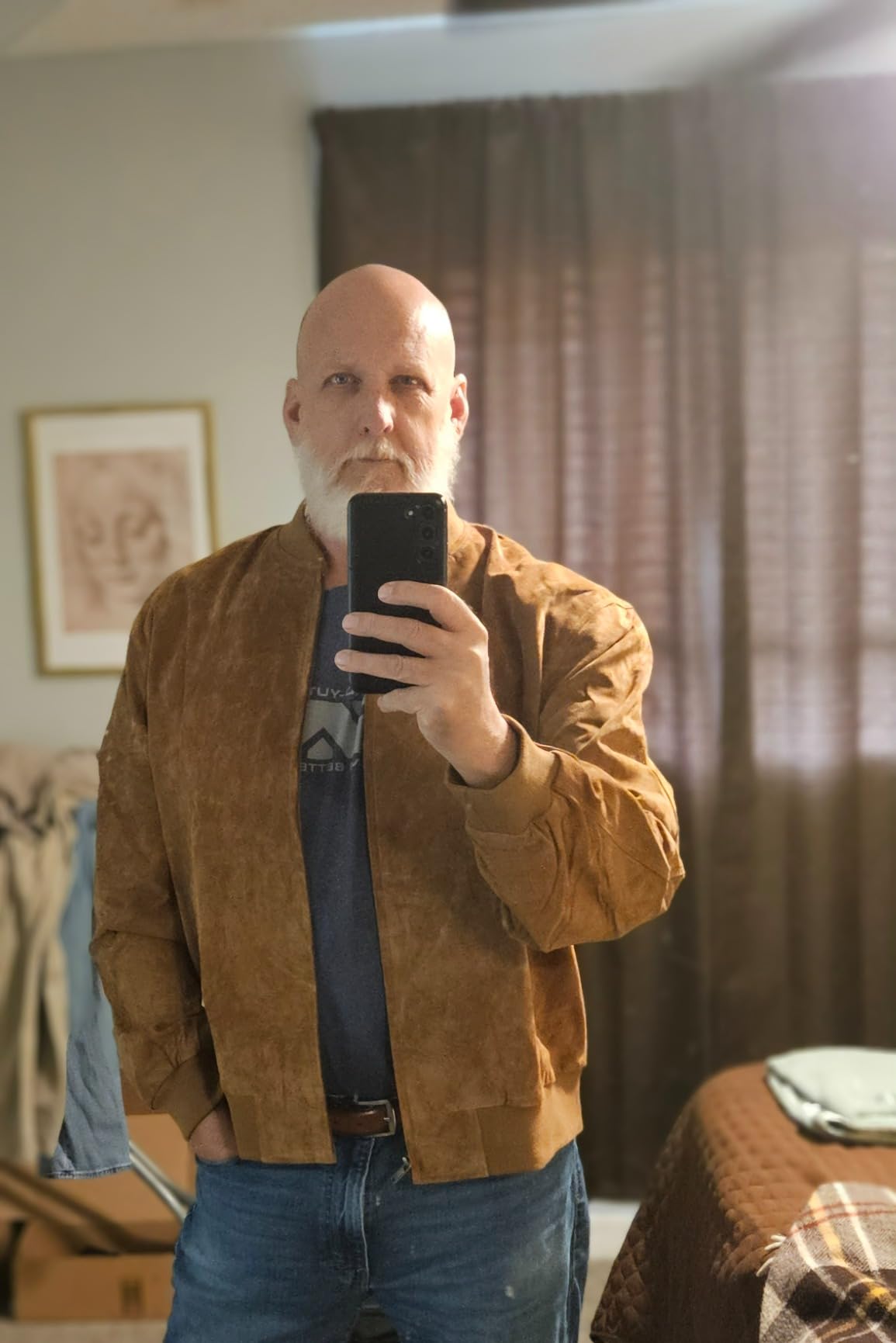 Men's Leather Baseball Jacket Vintage Suede Pigskin customer photo 1