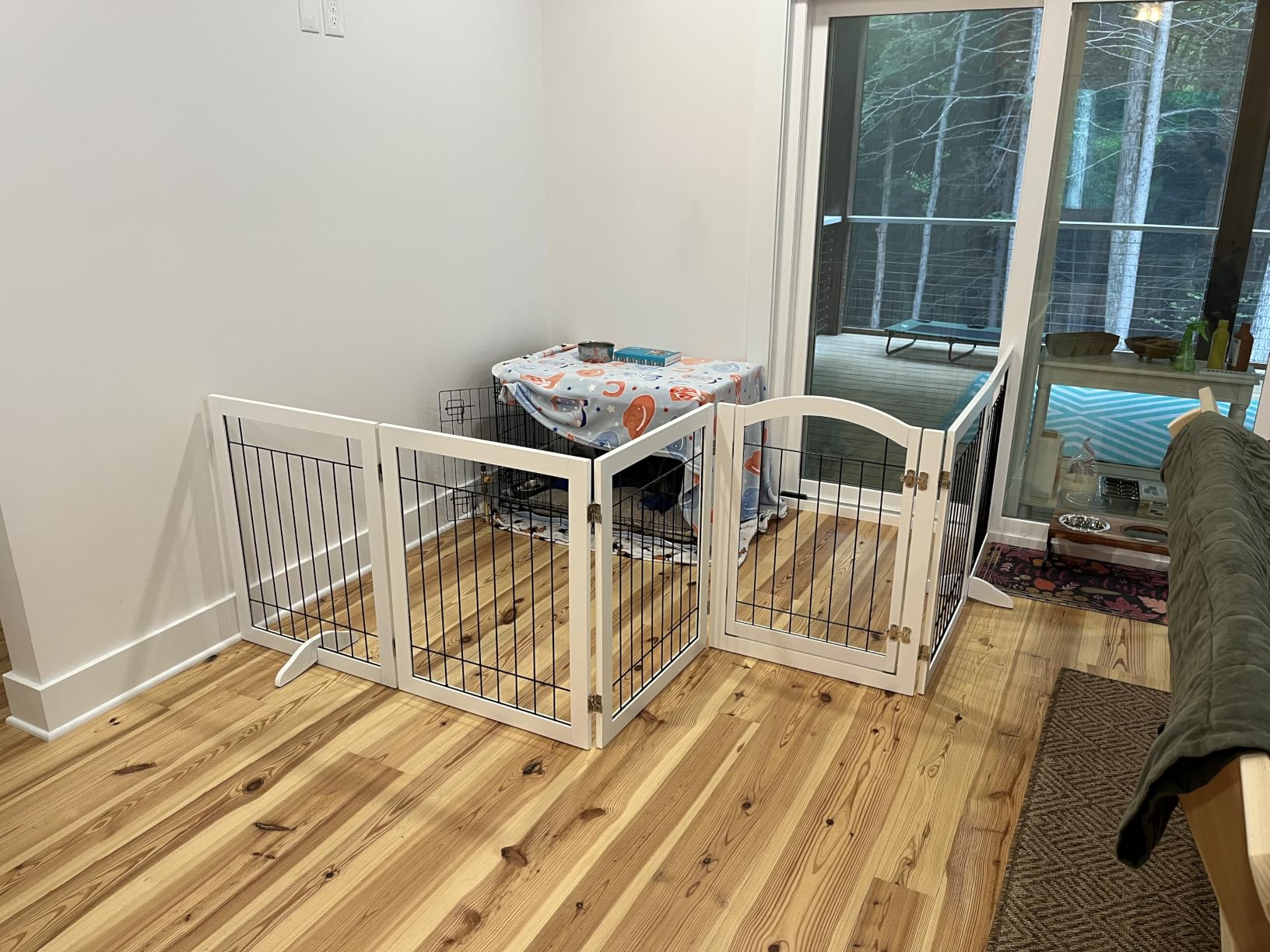 PAWLAND 144-inch Extra Wide 30-inches Tall Dog gate with Door Walk Through, Freestanding Wire Pet Gate for The House, Doorway, Stairs, Pet Puppy Safety Fence, Support Feet Included, Espresso,6 Panels customer photo 1
