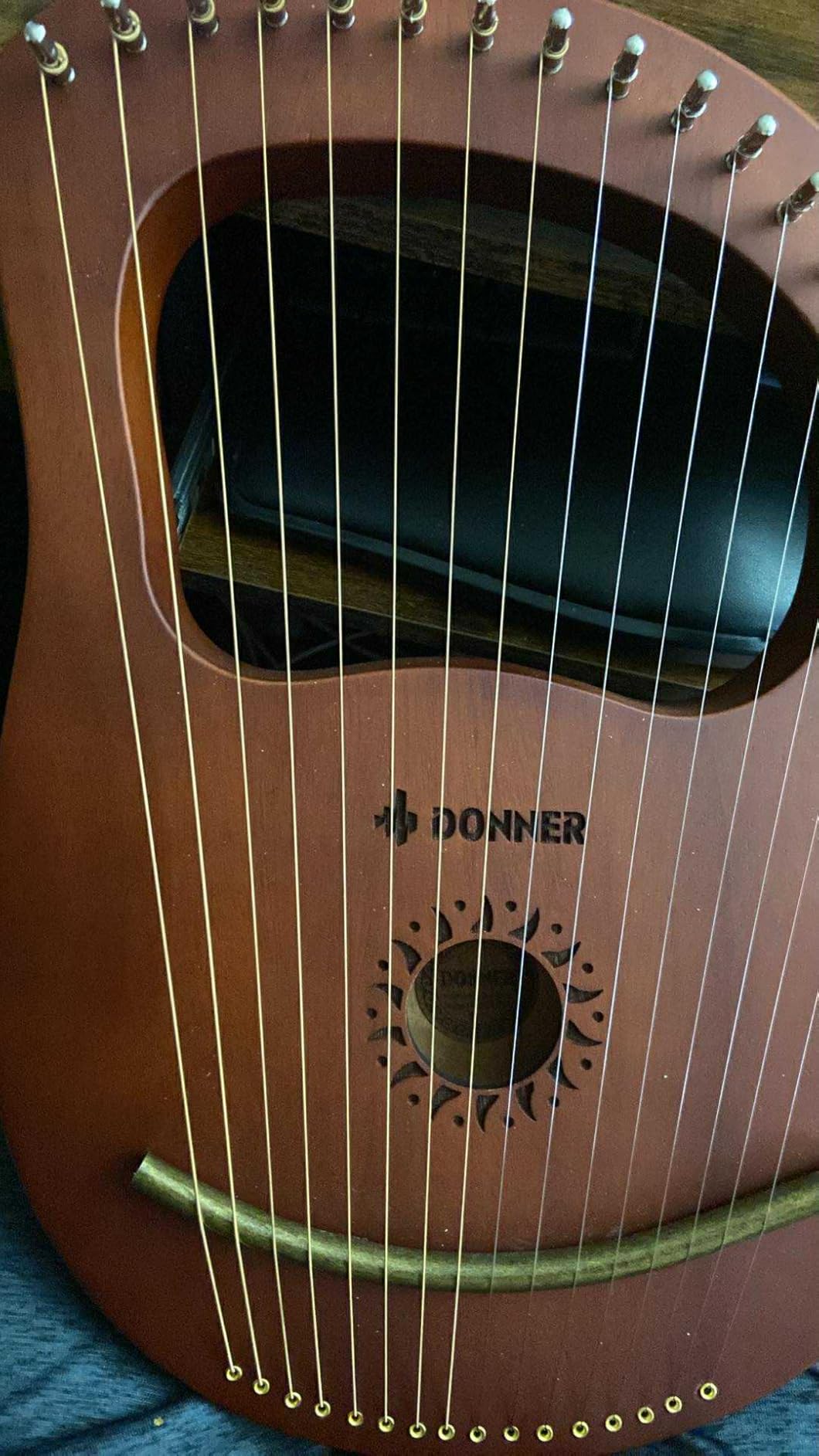 Donner Lyre Harp, 16 Metal Strings, Mahogany Body and Copper Saddle DLH-003 with Tuning Wrench, Spare String Set, Black Gig Bag, Manual, Ancient Greece Style customer photo 1