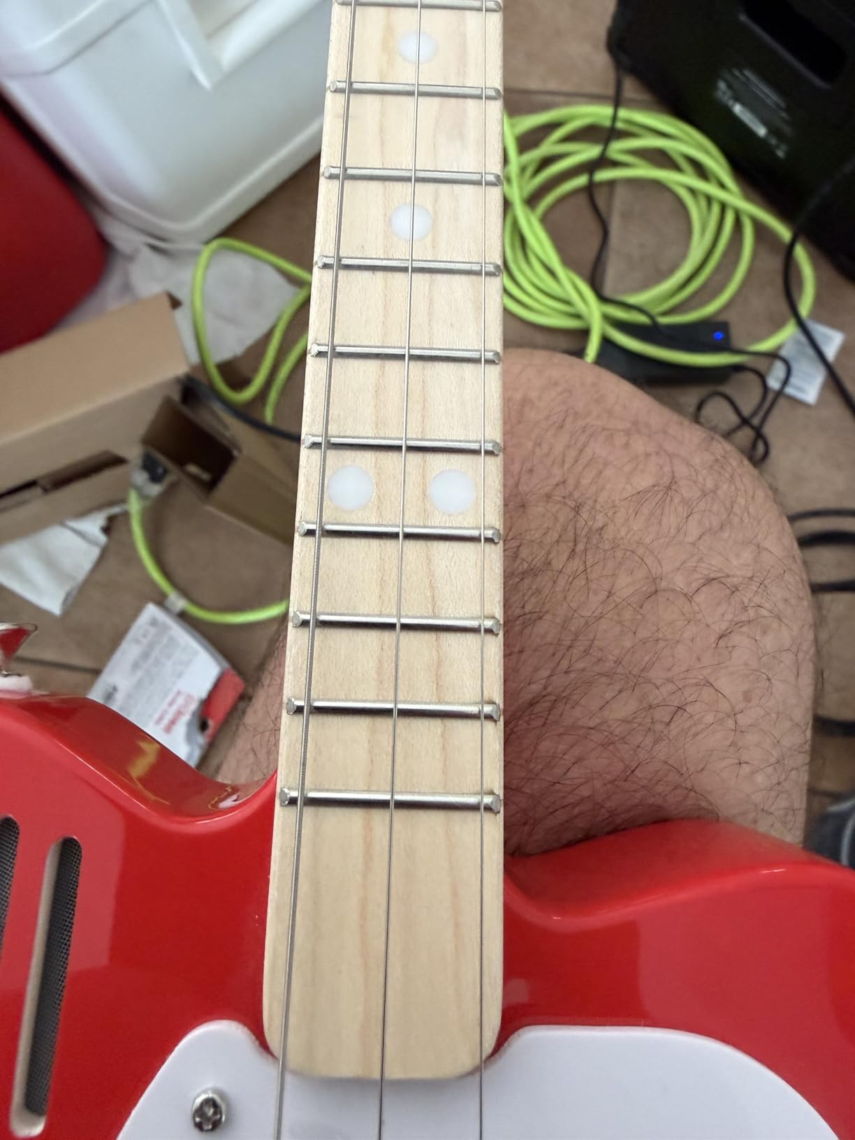 Loog Mini Electric Kids Guitar for Beginners Built-in Amp Ages 3+ Learning App and Lessons Included, Red customer photo 2