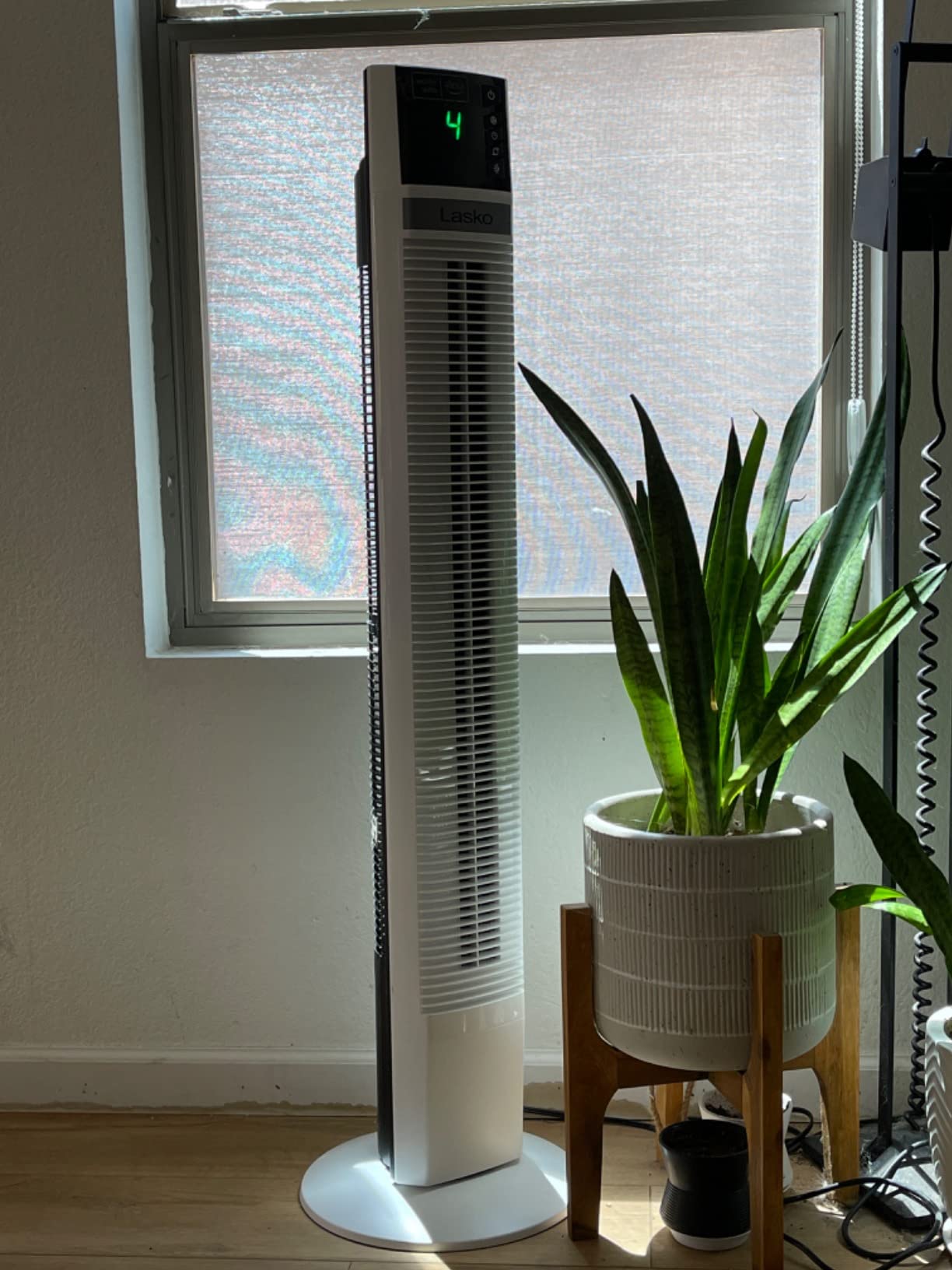 Lasko Works with Alexa Oscillating Tower Fan, Voice Controlled, 4 Quiet Speeds, Sleep Mode, Timer, Bedroom, Living Room, 48