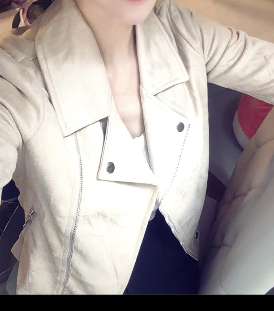 Allegra K Women's Short Soft Zip Up Faux Suede Biker Moto Jacket customer photo 2