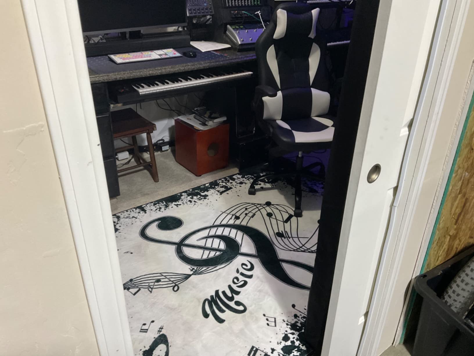 Music Area Rug Drum Set Vintage Black Music Rugs Throw Rugs Non-Slip Floor Mat Soft Carpet Doormats for Living Room Bedroom Apartment Dorm Home Decor 5'x7',White/Black customer photo 2