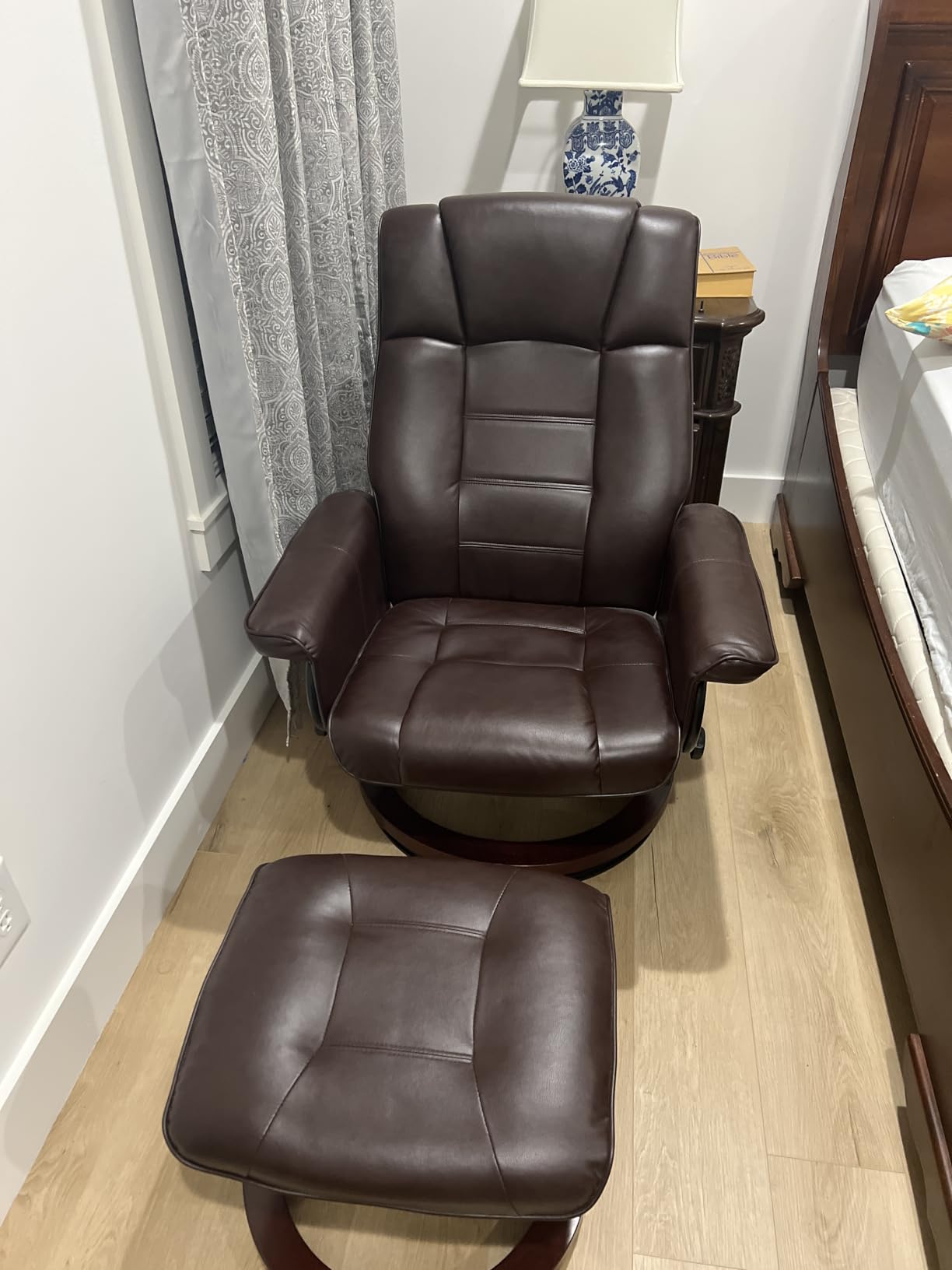 MCombo Manual Swivel Recliner with Ottoman, Chair Ottoman Set for RV Small Spaces, Living Room, Bedroom, Office 9019 4919 (Faux Leather, Dark Grey) customer photo 1