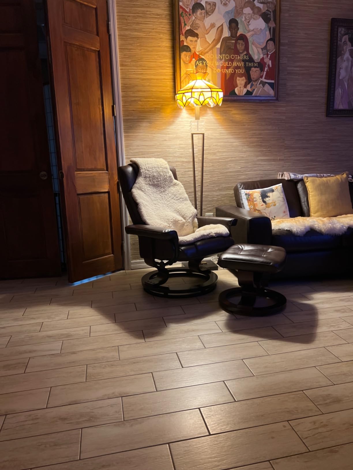 MCombo Manual Swivel Recliner with Ottoman, Chair Ottoman Set for RV Small Spaces, Living Room, Bedroom, Office 9019 4919 (Faux Leather, Dark Grey) customer photo 2