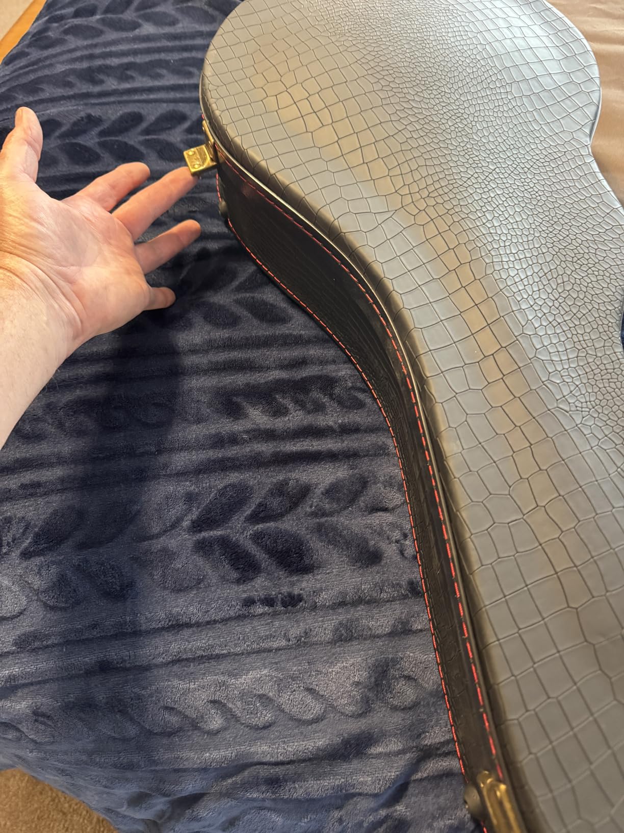 Mandolin Hard Case, F-Style Mandolin Case, Crocodile Pattern Leather Bulge Surface with Plush Interior Wooden Case (Black) customer photo 1