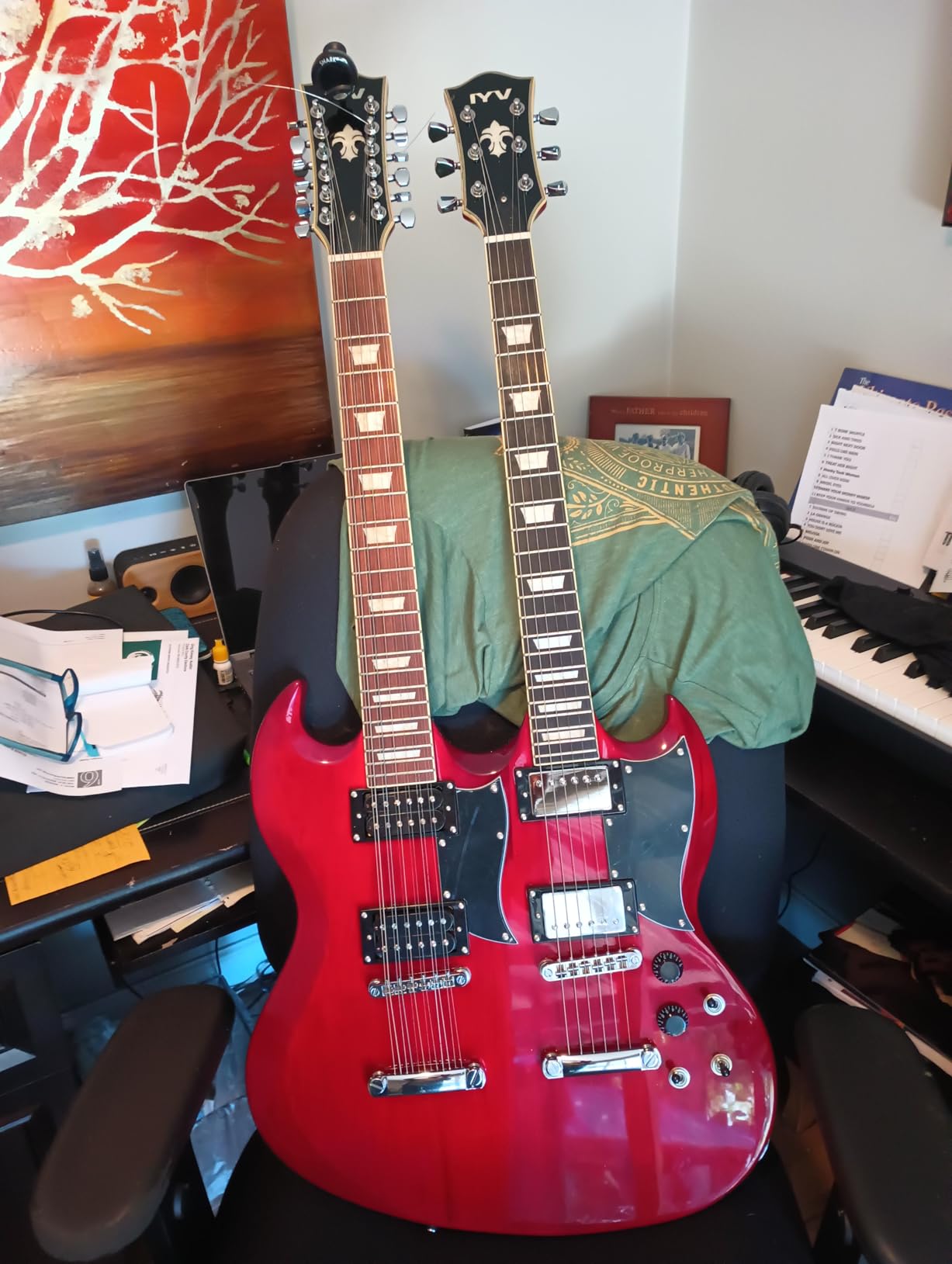 IYV IDN-126 Double-Neck Solid Body 12-String Electric Guitar, Trans Red customer photo 2