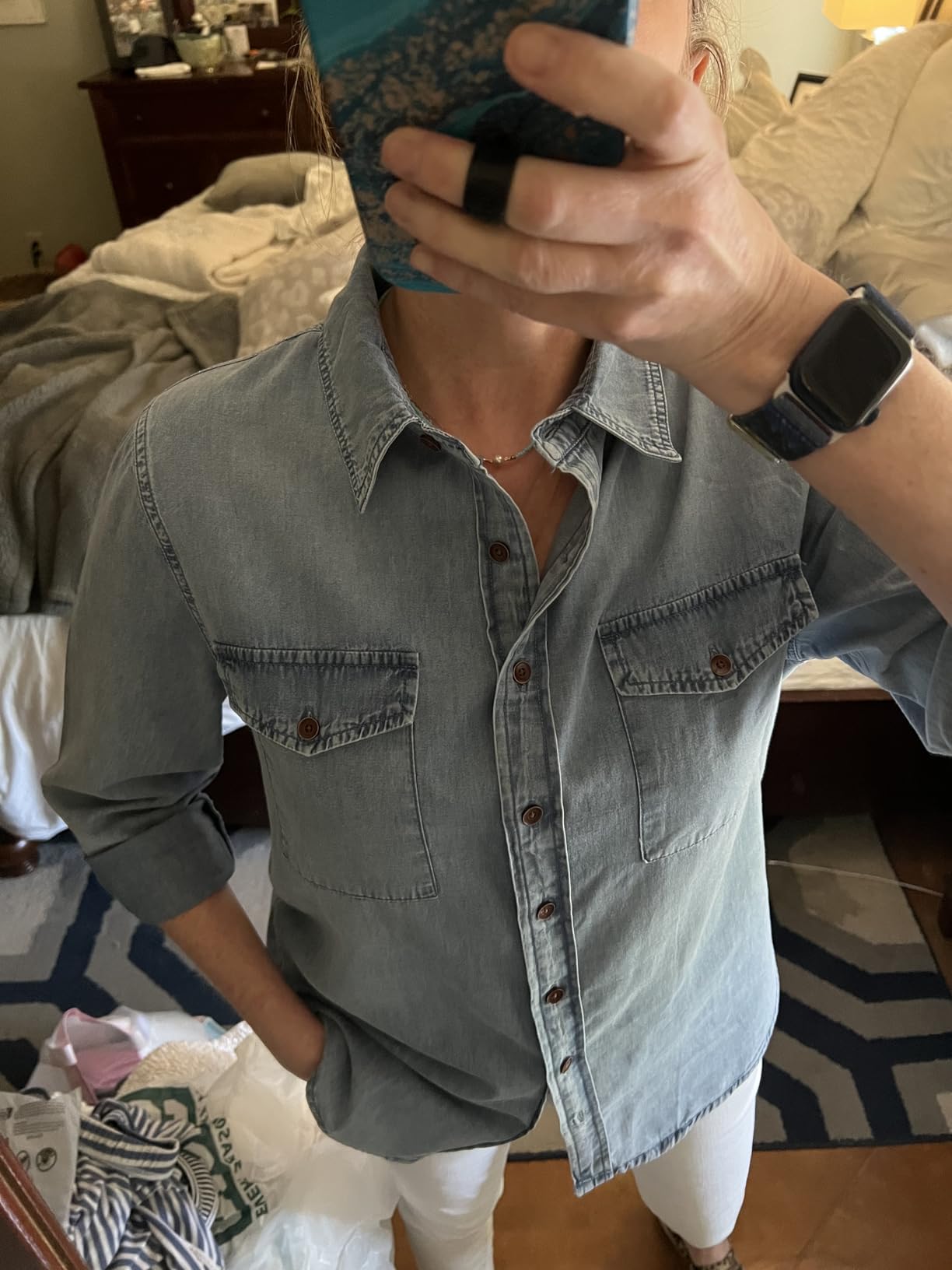 luvamia Denim Shirt Women Chambray Jean Western Shirts Long Sleeve Button Down Tops customer photo 2
