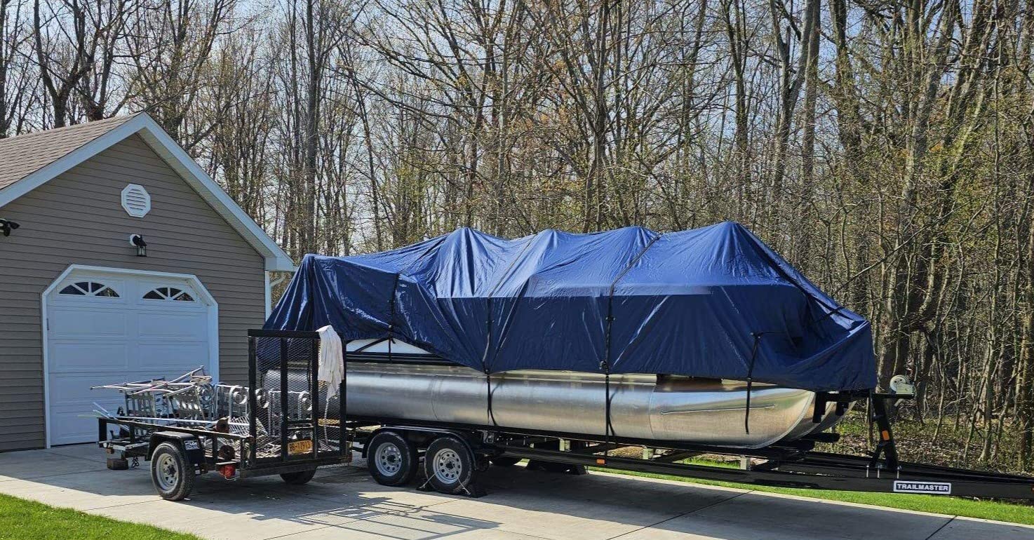 Eliteshield Waterproof Pontoon Boat Cover, Heavy Duty 600D Polyester Marine Grade Trailerable Pontoon Cover Deck Boat Cover, Fits 14ft-17ft Long, Beam Width up to 96