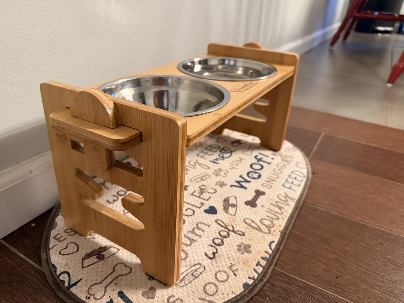 Vantic Elevated Dog Bowls, Adjustable Raised Dog Bowl Stand for Large and XLarge Pet, Sturdy Particle Board Food Feeder with 2 Stainless Steel Dishes, Rustic Brown customer photo 1