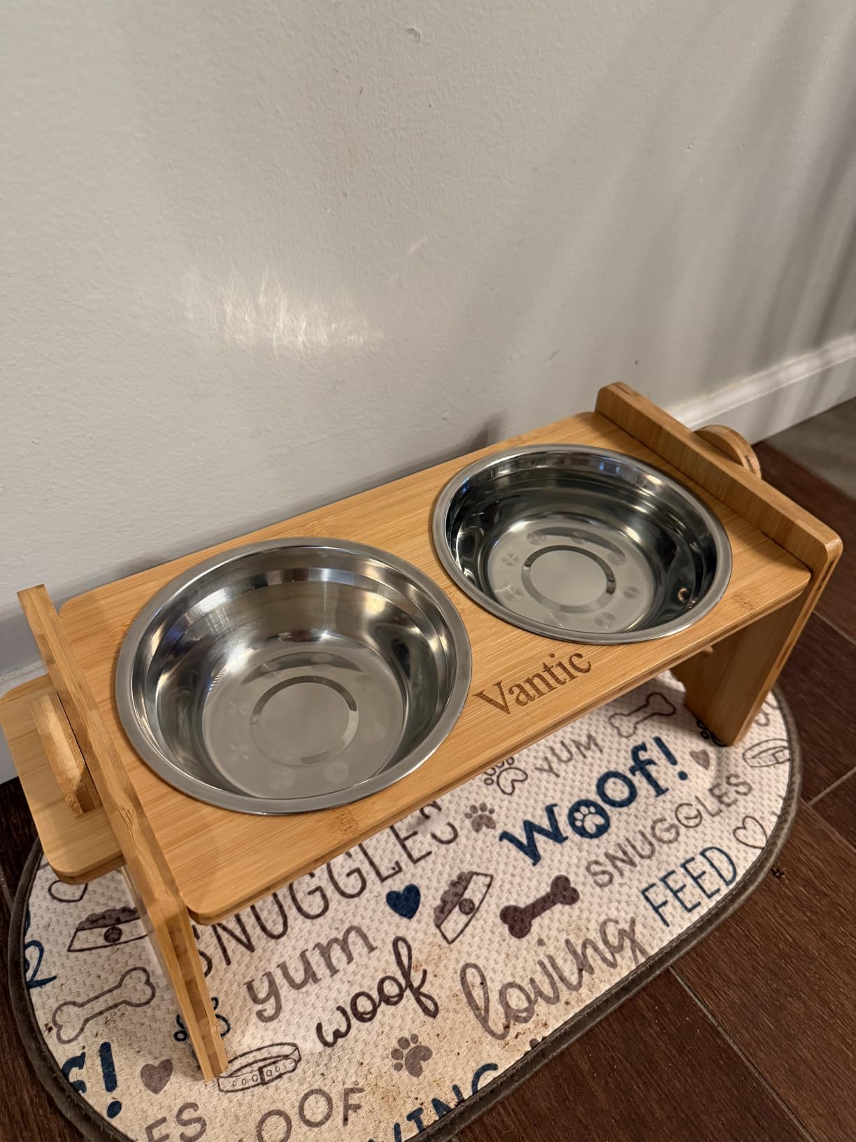 Vantic Elevated Dog Bowls, Adjustable Raised Dog Bowl Stand for Large and XLarge Pet, Sturdy Particle Board Food Feeder with 2 Stainless Steel Dishes, Rustic Brown customer photo 2