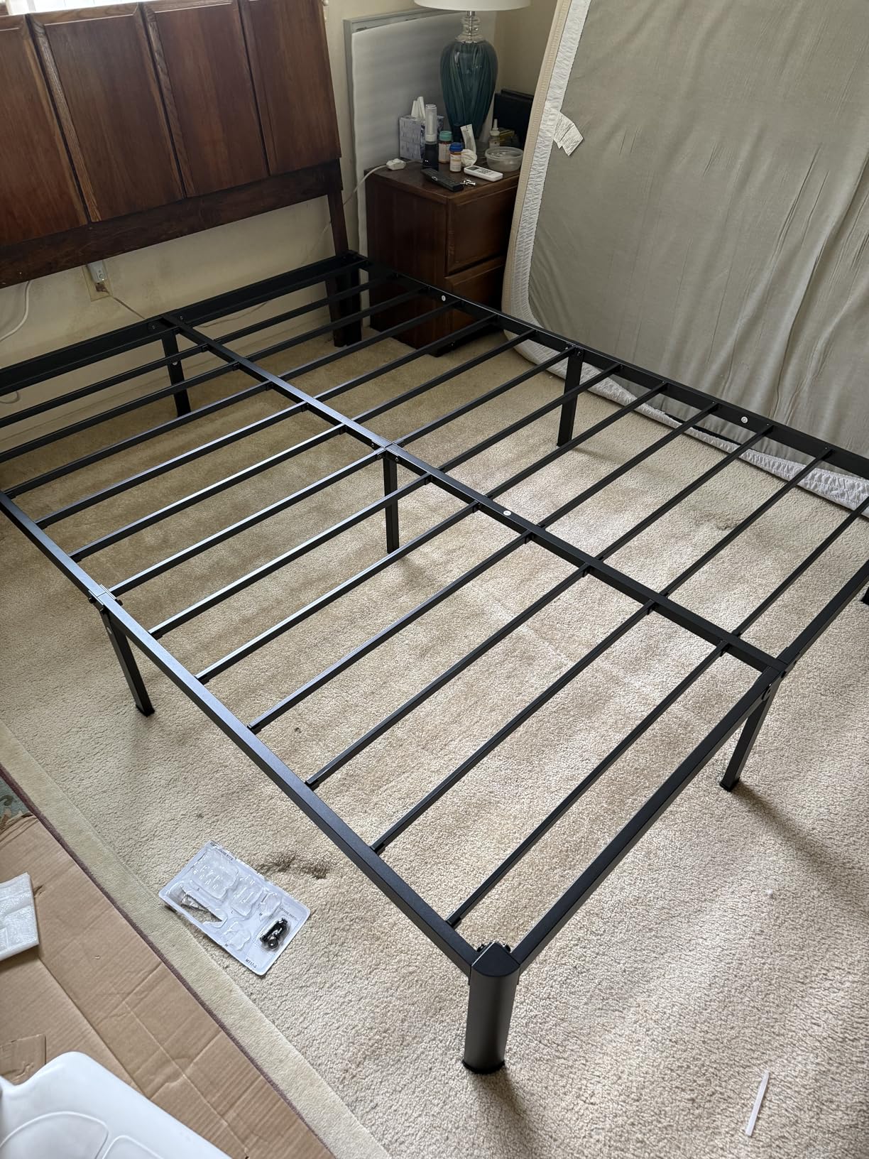 ROIL 14 inch California King Size Bed Frame Metal Platform No Box Spring Needed with Headboard Hole Round Corner Legs Mattress Retainers 3500LBS Heavy Duty Steel Slats Noise-Free Storage customer photo 1