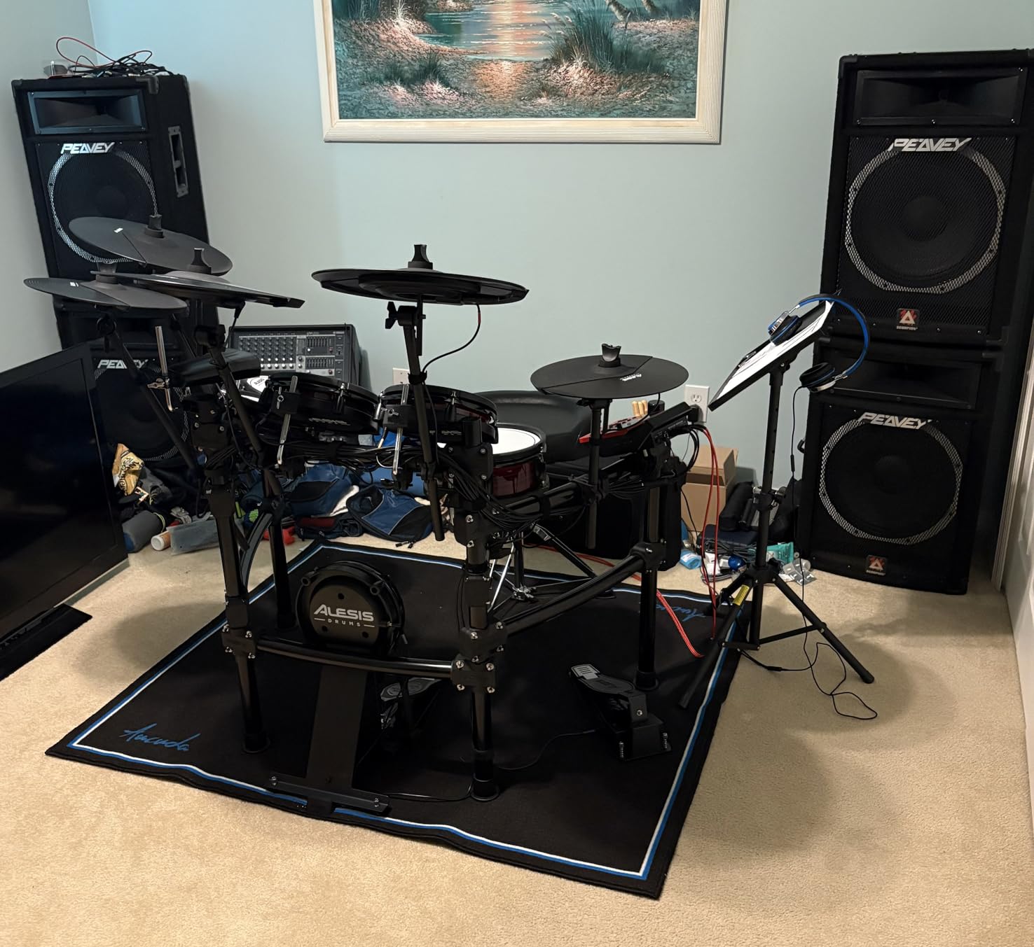 Aucuda Paisley Drum Rug 4x6ft Drum Mat Outdoor, Tightly Woven Fabric Cool Drum Set Carpet with Non-Slip Grip Bottom, Electric Drum Accessories for Studio, Apartment, Soundproof, Guitar, No Crease. customer photo 2