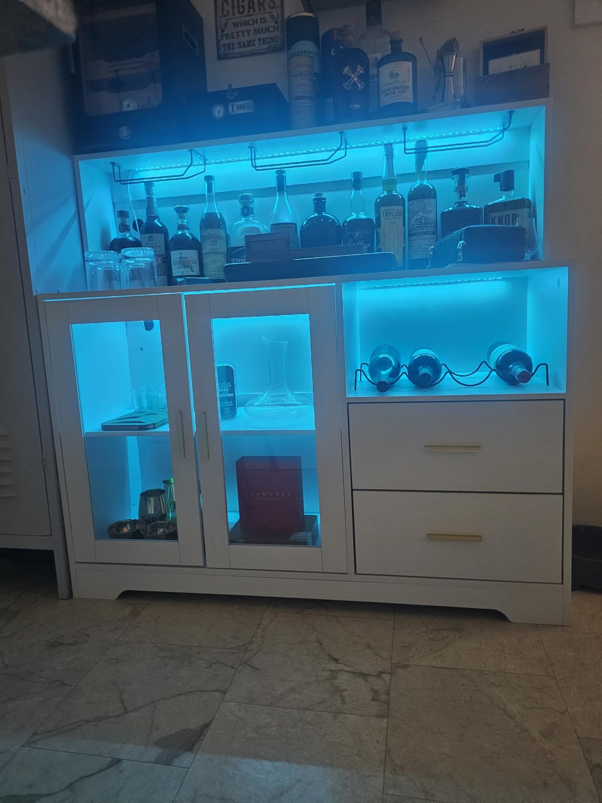 Bar Cabinet for Home with LED Light, Coffee Bar Cabinet with Wine & Glass Rack, Wine Cabinets with Drawers & Microwave Stand, Modern Liquor Cabinets for Kitchen, Living Room, Dining Room (Black) customer photo 1