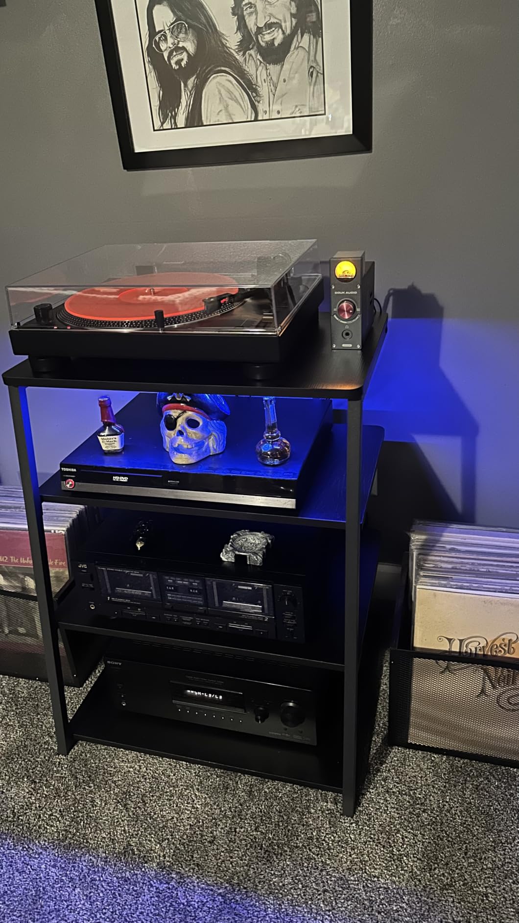Armocity 5-Tier AV Media Stand with Power Strips, Media Console with LED Lights, Audio Tower Rack with Adjustable Shelves, Stereo Stands and Racks, 40.8'', Black Ebony customer photo 1