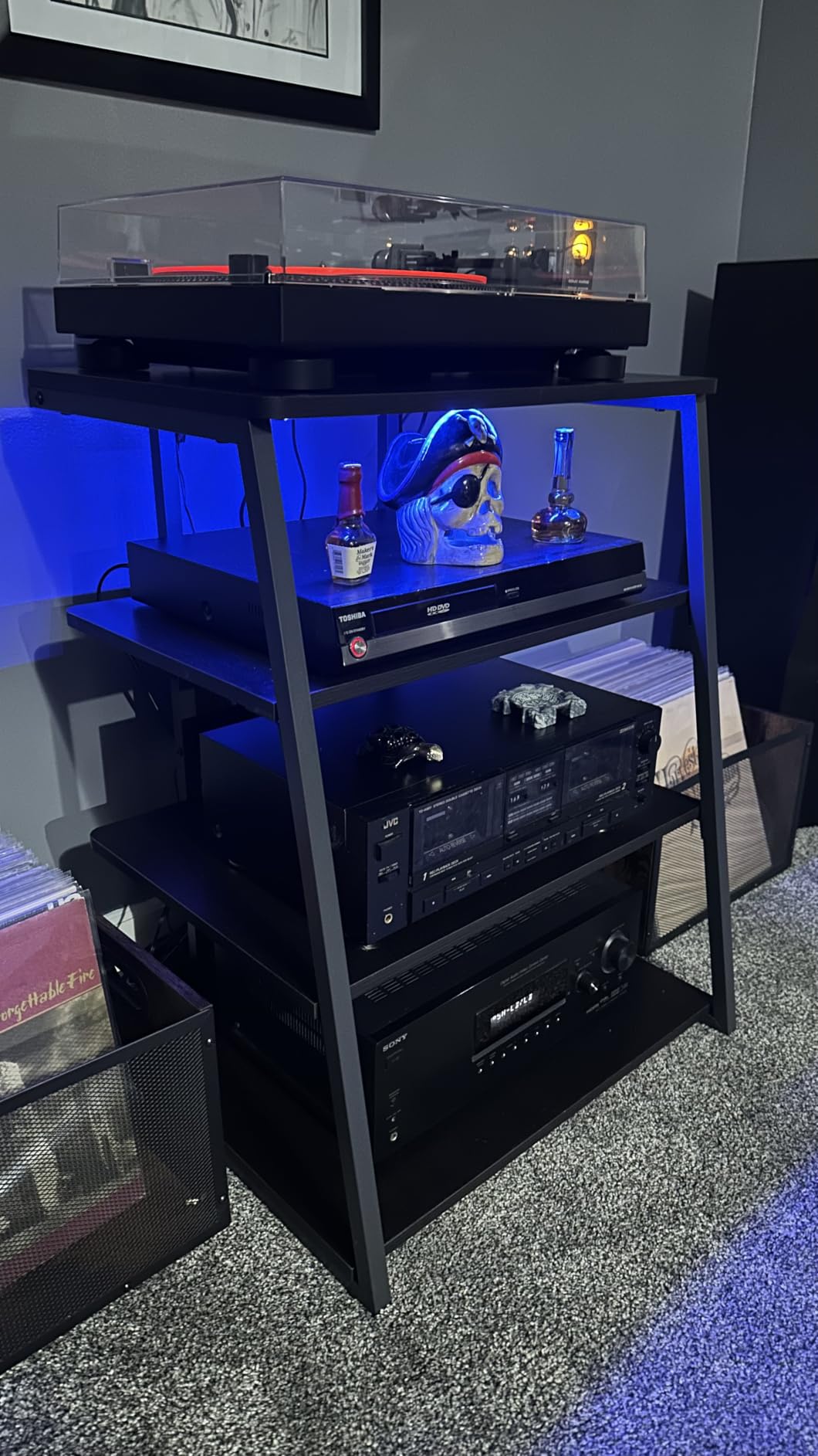 Armocity 5-Tier AV Media Stand with Power Strips, Media Console with LED Lights, Audio Tower Rack with Adjustable Shelves, Stereo Stands and Racks, 40.8'', Black Ebony customer photo 2