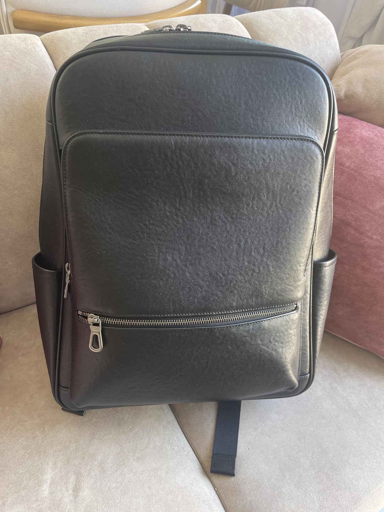 Large Black Leather Backpack for Men, Minimalist Luxury Executive Computer Backpack, 17.3 Inch Genuine Leather Laptop Backpack Perfect for Travel & Business customer photo 1