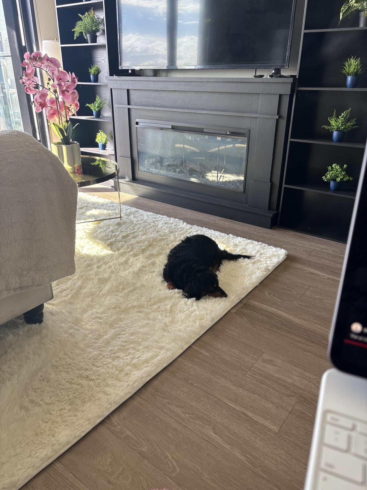 KCHOWUA Thick Area Rug Black Fluffy Shag 5x8 for Bedroom, Ultra Soft Plush Shaggy Fuzzy Carpet, Thickened Washable Non-Slip Cozy Furry Rug for Living Room, Kids, Girls Boys Baby Nursery, and Dorm customer photo 1