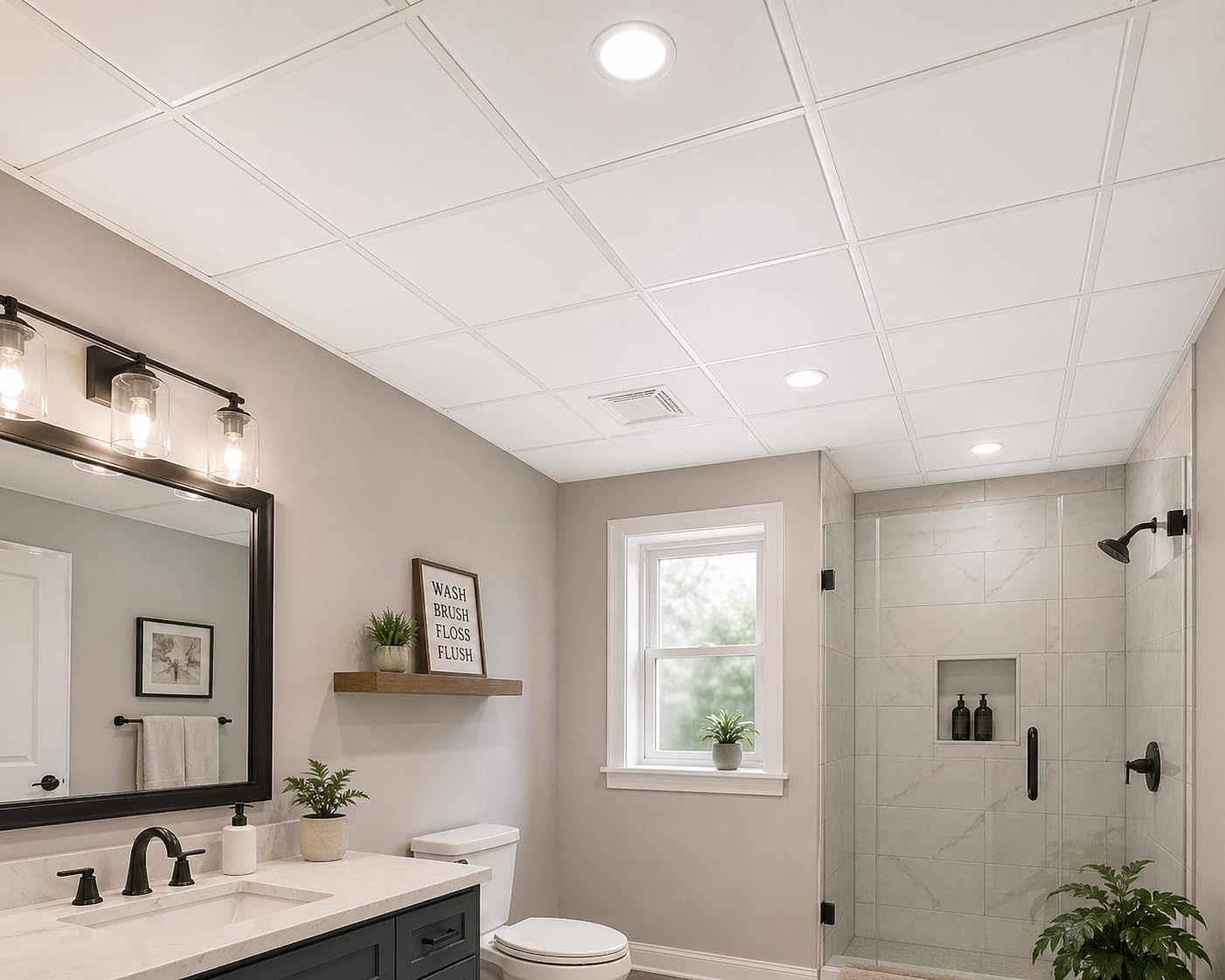 IMXPW Drop Ceiling Tiles 2x4, Waterproof Smooth White PVC, 10-Pack, White | Easy Installation - Replacement Ceiling Tiles - Washable - Class A Fire-rated - No Sag customer photo 2