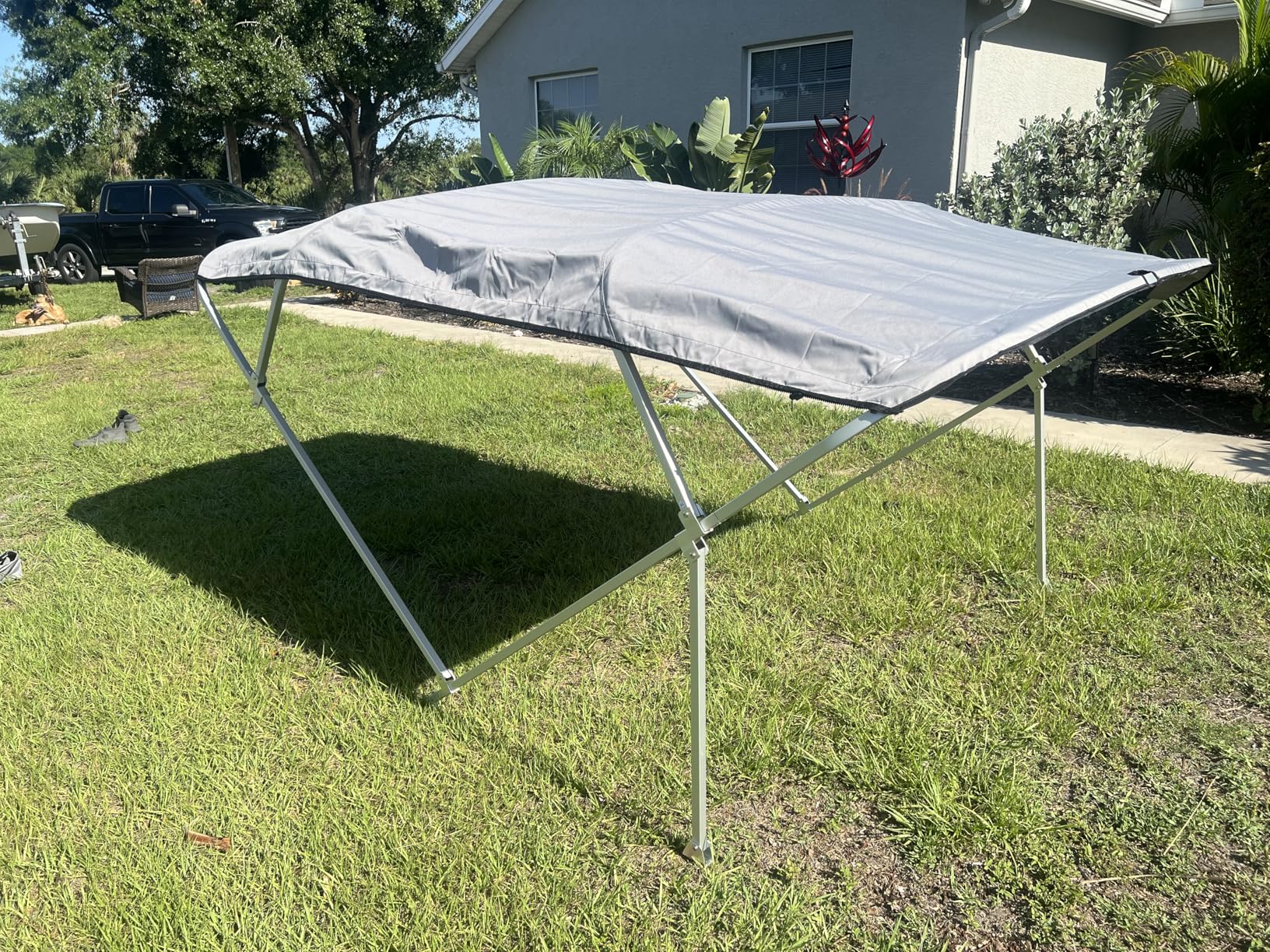 KAKIT Bimini Tops for Pontoon Boats with 2 Mesh Sidewalls Square Frame 600D Oxford Top with Rear Support Poles, Storage Boot 1 Inch Aluminum Frame customer photo 1