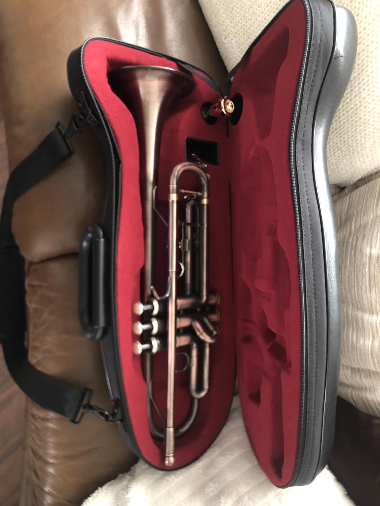 AKLOT Hand-Hammered Bell Bb Trumpet: Smooth Valve Action, Clear-Lacquered Brass Body, Standard Trumpet Beginner Set with Leather Case, Lesson Book, Trumpet Mute, Mouthpiece, Cleaning Kit (SNR-BrzSF) customer photo 2