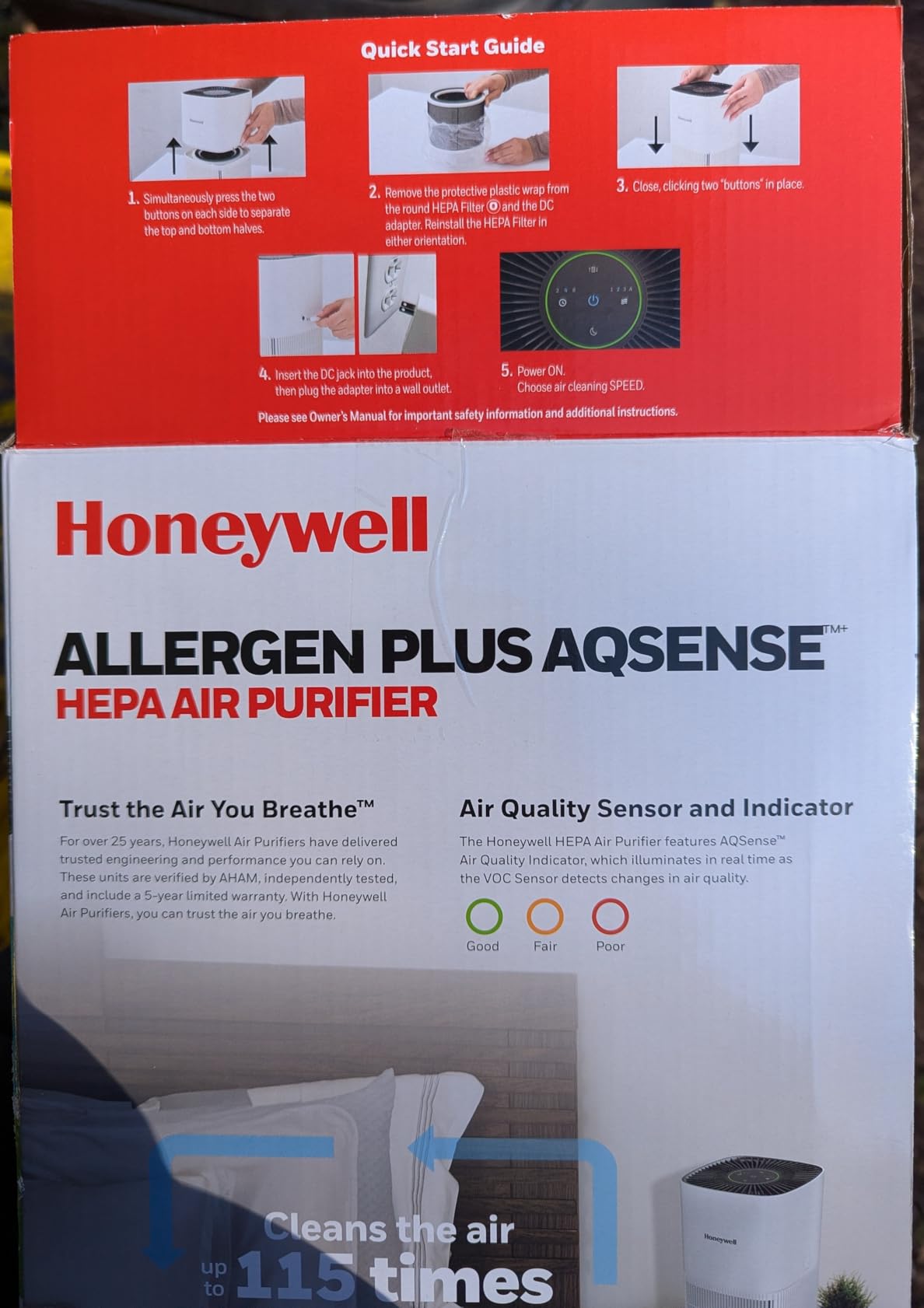 Honeywell Allergen Plus Compact Small Room HEPA Air Purifiers for Home, Up to 530 Ft² Coverage, 3-in-1 Filter, Pet Dander, Smoke & Odor Reducer Air Quality Sensor with Auto Mode, Black, HPA125B customer photo 2