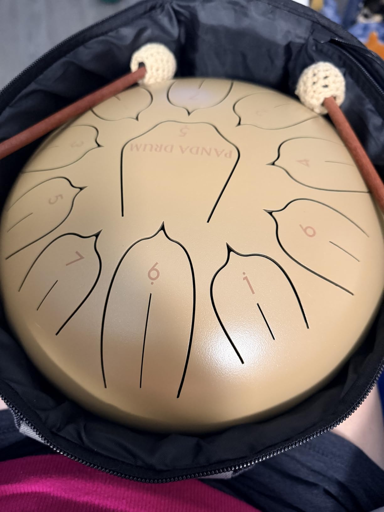 Panda Drum Plus (Black) - Steel Tongue Handpan with Music Book, Mallets, Carrying Bag & Finger Picks, 11 inch, 432 Hz customer photo 1