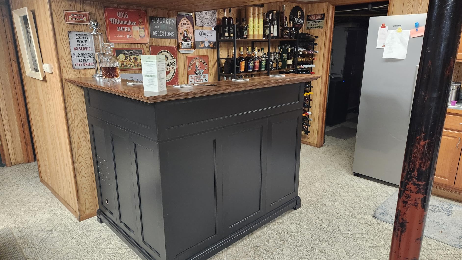 GDLF L Shaped Home Bar Cabinet with Fridge Space, Oversized Modern Basement Bar Table, 67
