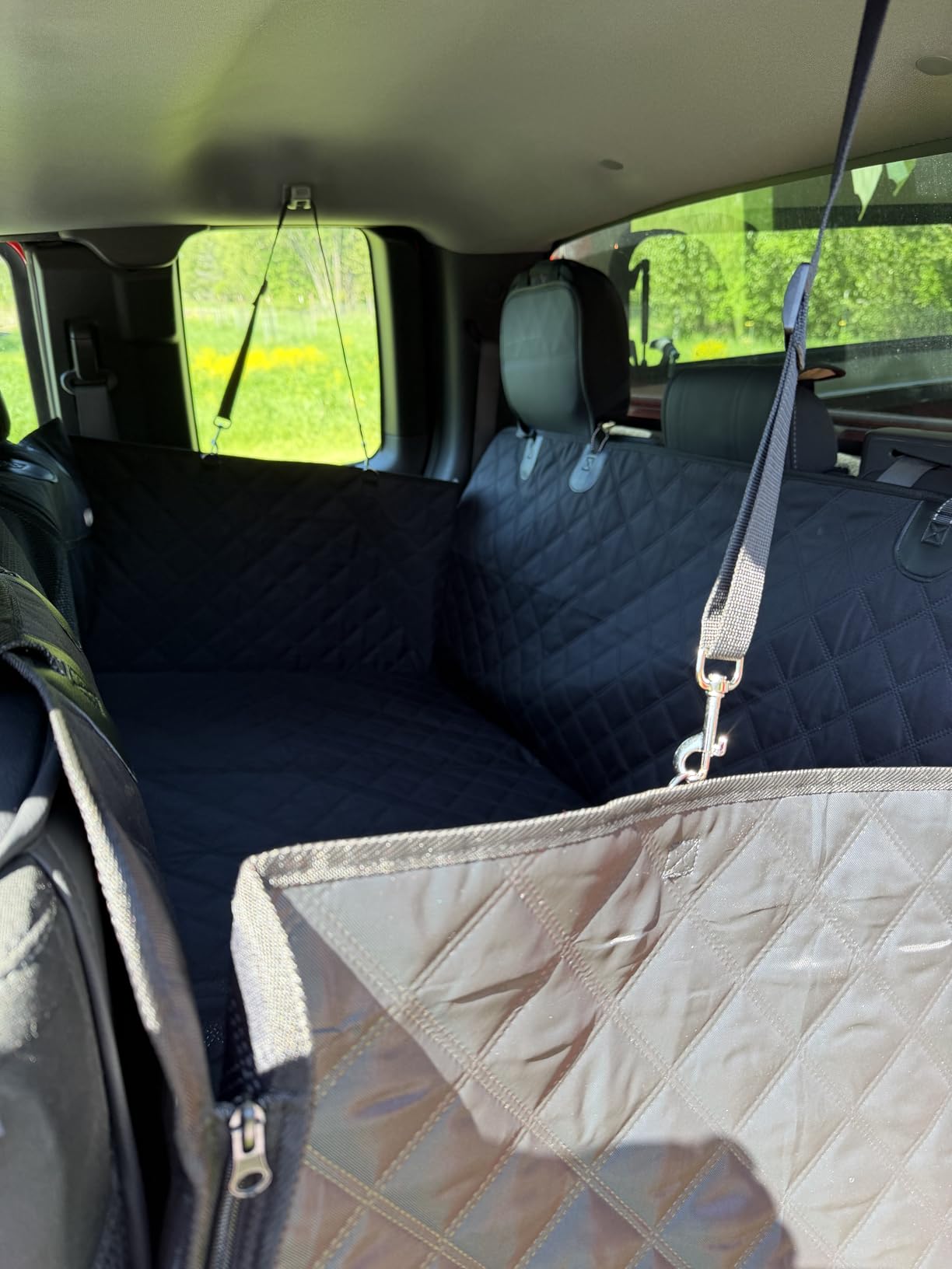 REEVAA 2.0 Hard Bottom Back Seat Extender for Heavy-Duty Dogs, Dog Car Seat Cover with Cushion Sponge, Waterproof Dog Hammock with Mesh Window for Car, Universal Fits for SUV/Small Truck, L, Black customer photo 1