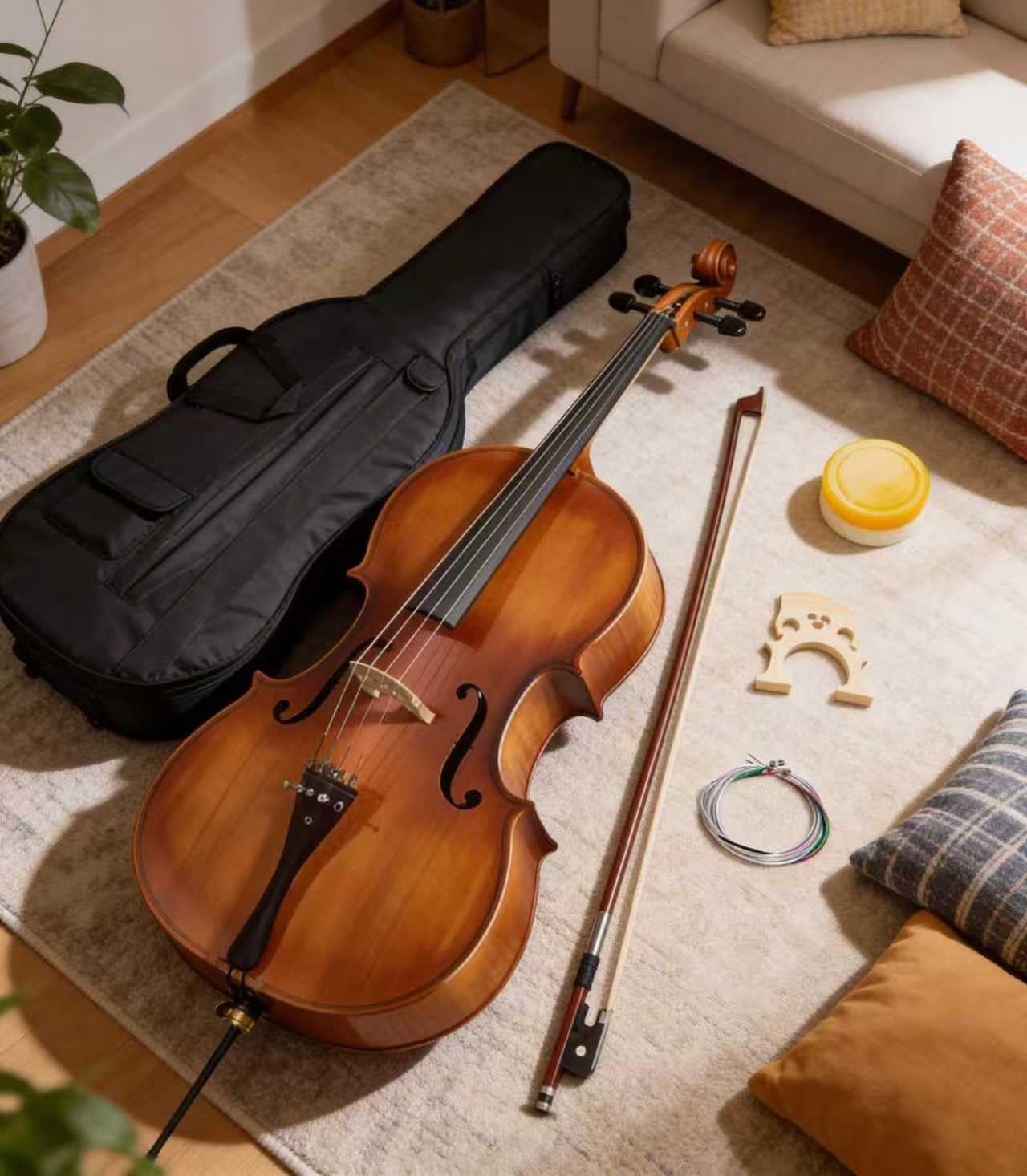 Cello 4/4 Full Size, Beginner Cello Instrument for Adults, Acoustic Cello Set with Padded Bag, Extra Strings, Bridge, Bow & Rosin for Lessons, Home Practice & School Orchestra, Matte Natural customer photo 2
