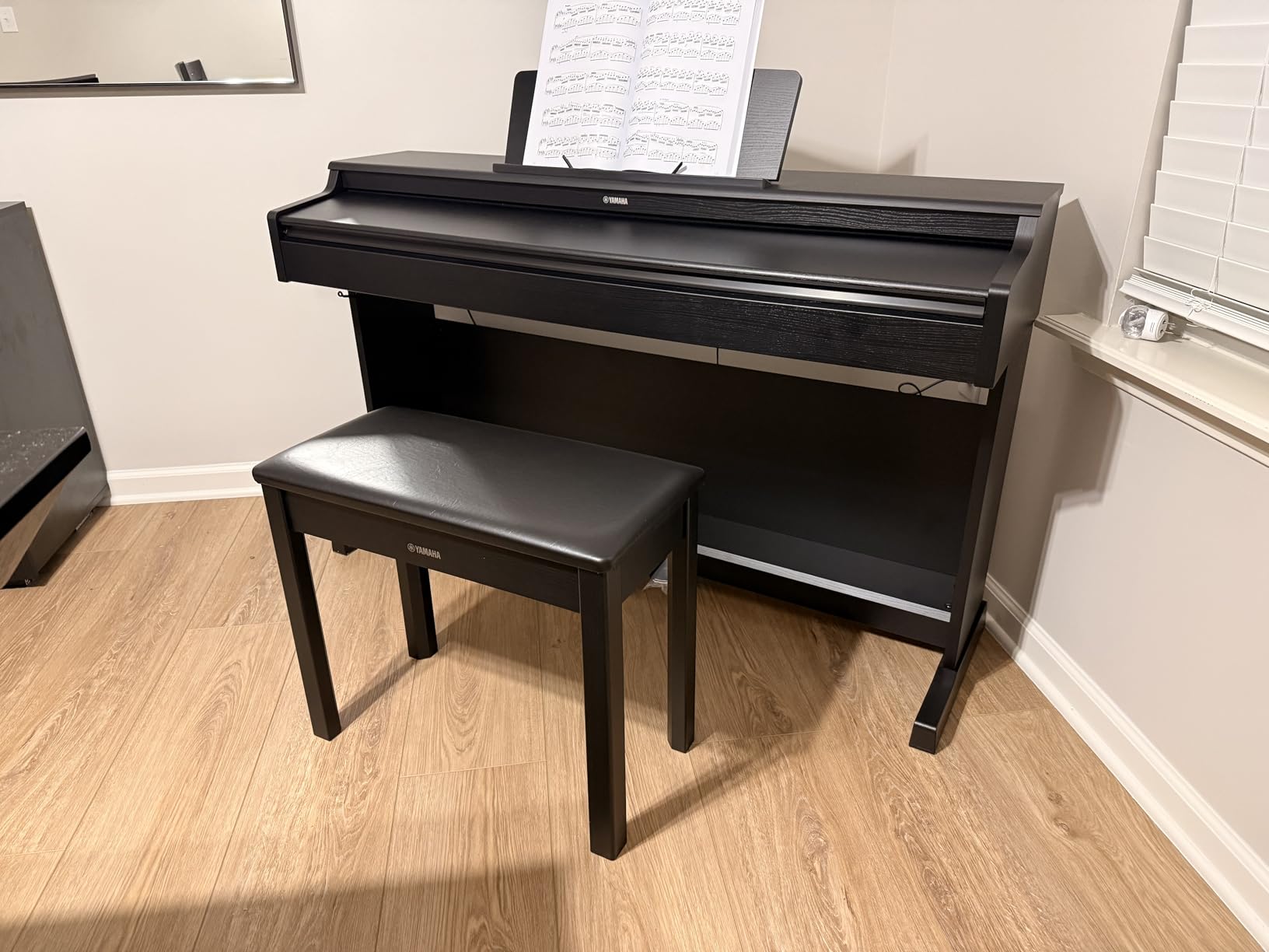 Yamaha YDP-105 88-Key Weighted Action Upright Digital Piano for Beginner and Intermediate Players, Dynamic Response, Grand Piano Sound, 3-pedal Unit, Upright Design, Bench Included, White customer photo 1