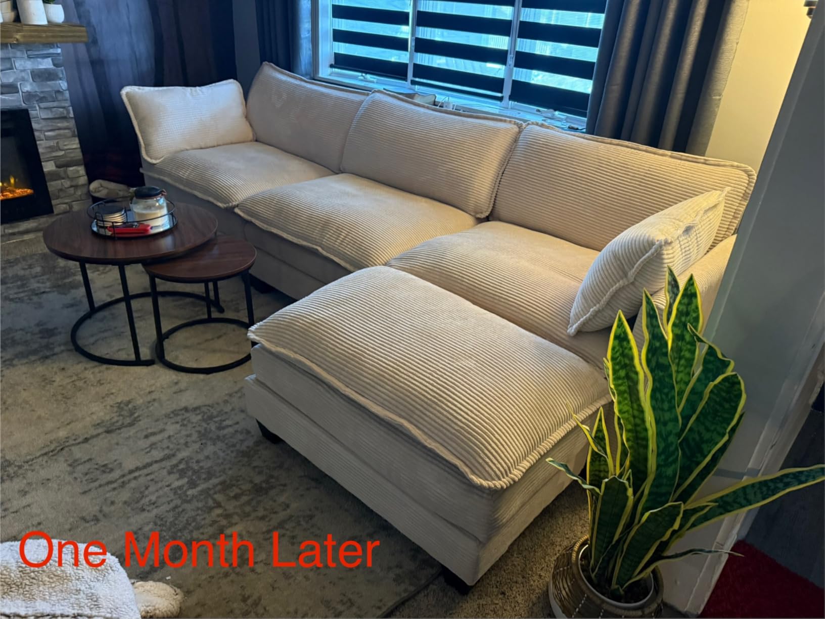 ROWHY 104'' Modular Sectional Cloud Couch with Movable Ottoman, 4 Seat Modern Corduroy Sofa, Deep Seat L Shaped Couch for Living Room Bedroom Apartment, Beige customer photo 2