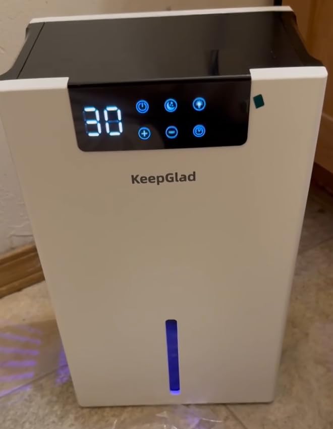 KeepGlad Dehumidifier, 98OZ Dehumidifiers for Home (1000sq.ft), Humidity Display Dehumidifier for Basement Bathroom Bedroom, Auto Shut Off, Washable Filter, Drain Hose, Timer, 7 Ambient Lights, Gray customer photo 1
