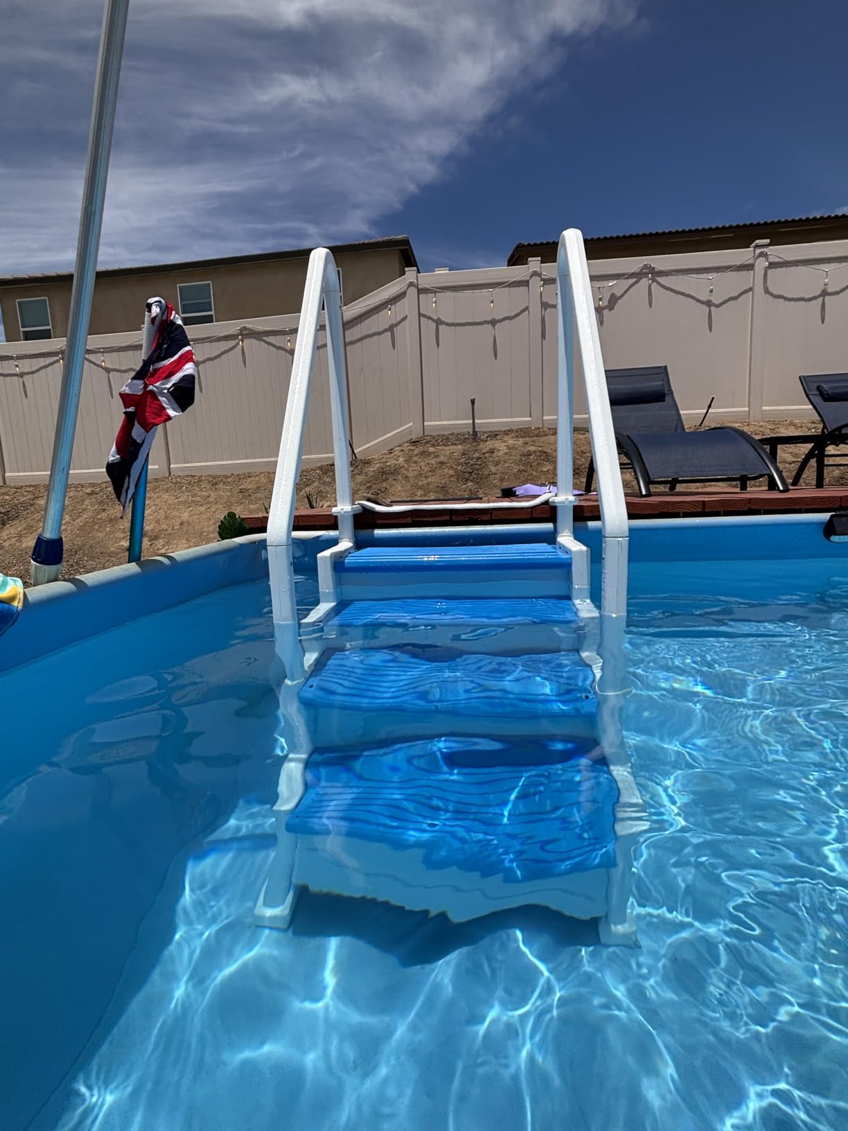 Confer Plastics Step-1X: Sturdy Above Ground Entry System with Dual Handrails and Slip-Resistant Steps, Easy Installation, Supports up to 400 lbs - Proudly Made in USA. White with Blue Treads customer photo 1