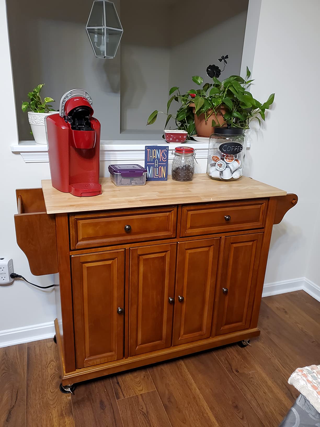Crosley Furniture Alexandria Wood Top Rolling Kitchen Island Storage Cart, Microwave Stand, Spice Rack, Cherry customer photo 2