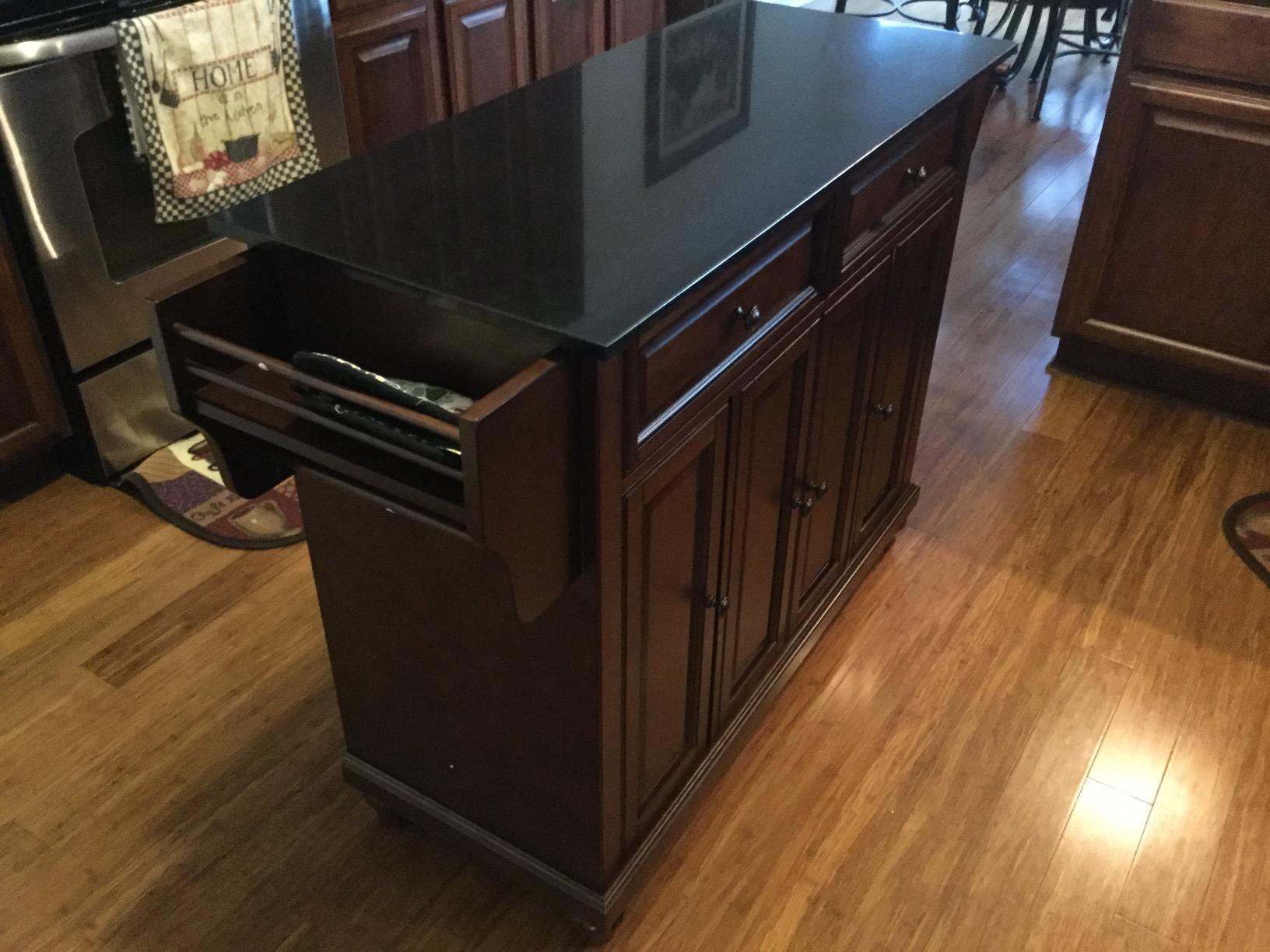 Crosley Furniture Cambridge Granite Top Rolling Kitchen Island Storage Cart, Microwave Stand, Spice Rack, Black customer photo 1