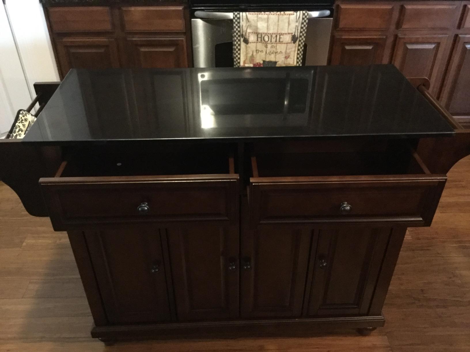 Crosley Furniture Cambridge Granite Top Rolling Kitchen Island Storage Cart, Microwave Stand, Spice Rack, Black customer photo 2